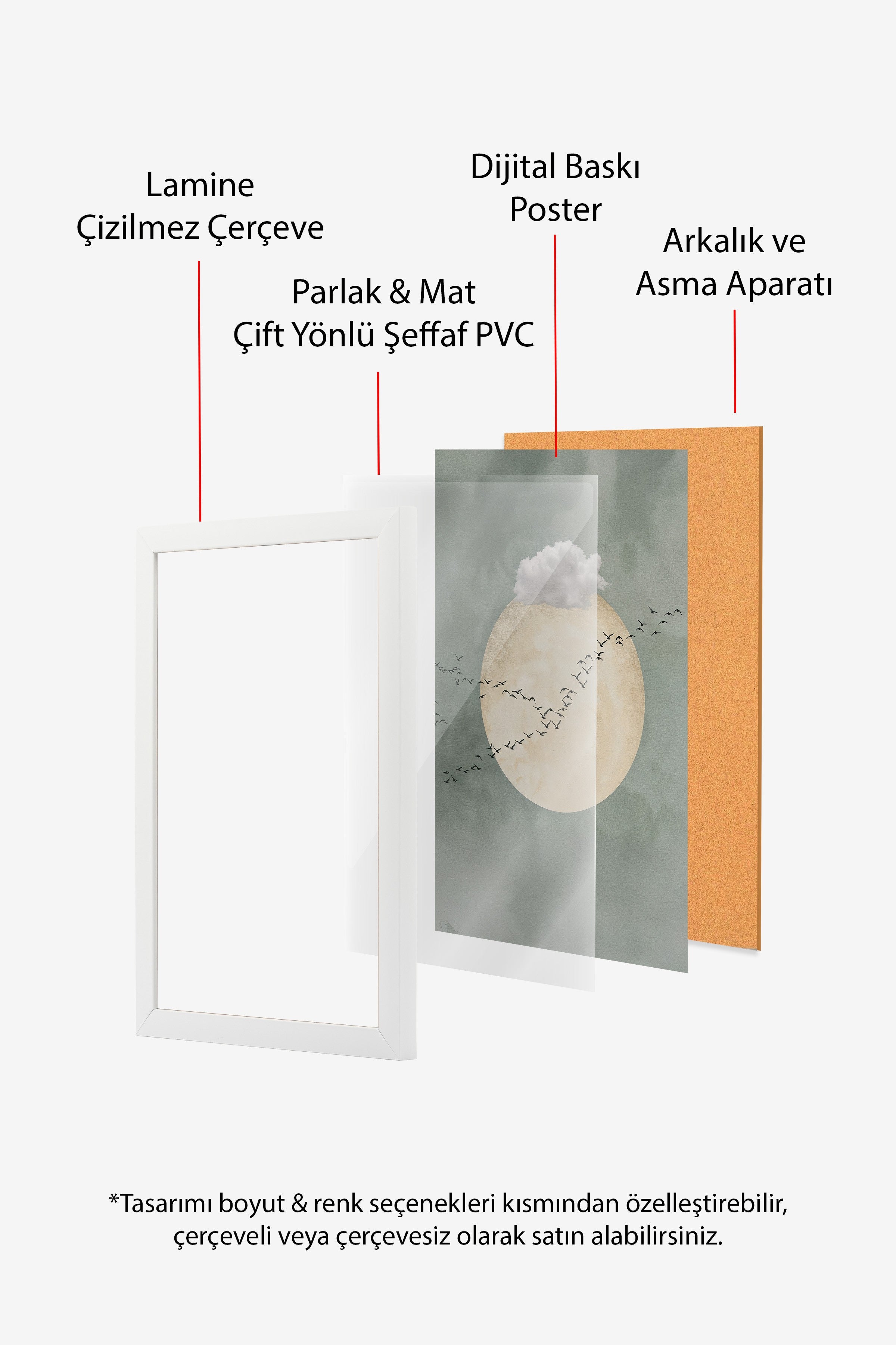 Duvar Tablosu, Beyaz Çerçeveli Tablo ve Poster, Ritüel Serisi, Kuş Tablo, NO:115221