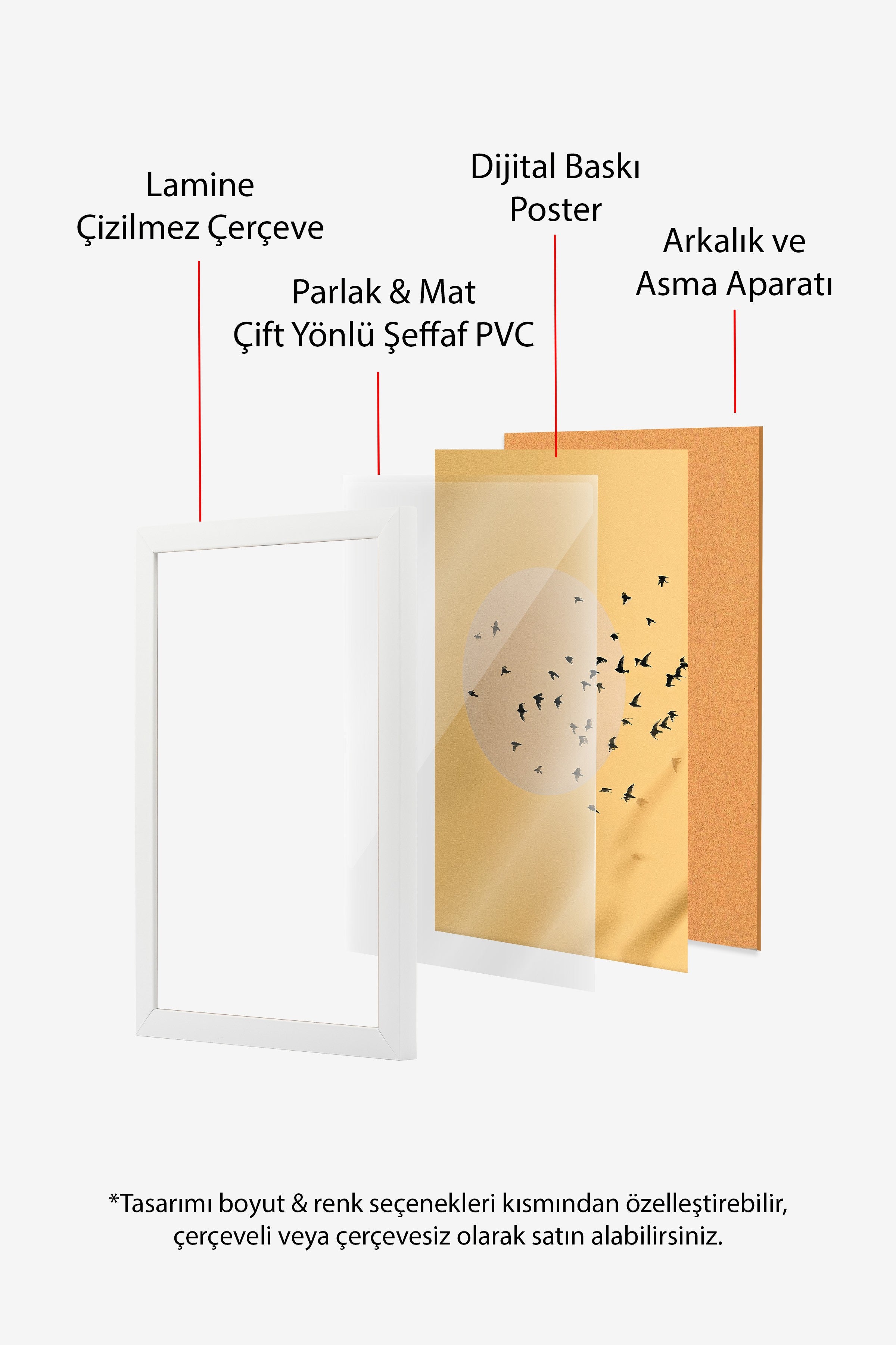 Duvar Tablosu, Beyaz Çerçeveli Tablo ve Poster, Ritüel Serisi, Kuş Tablo, NO:115224