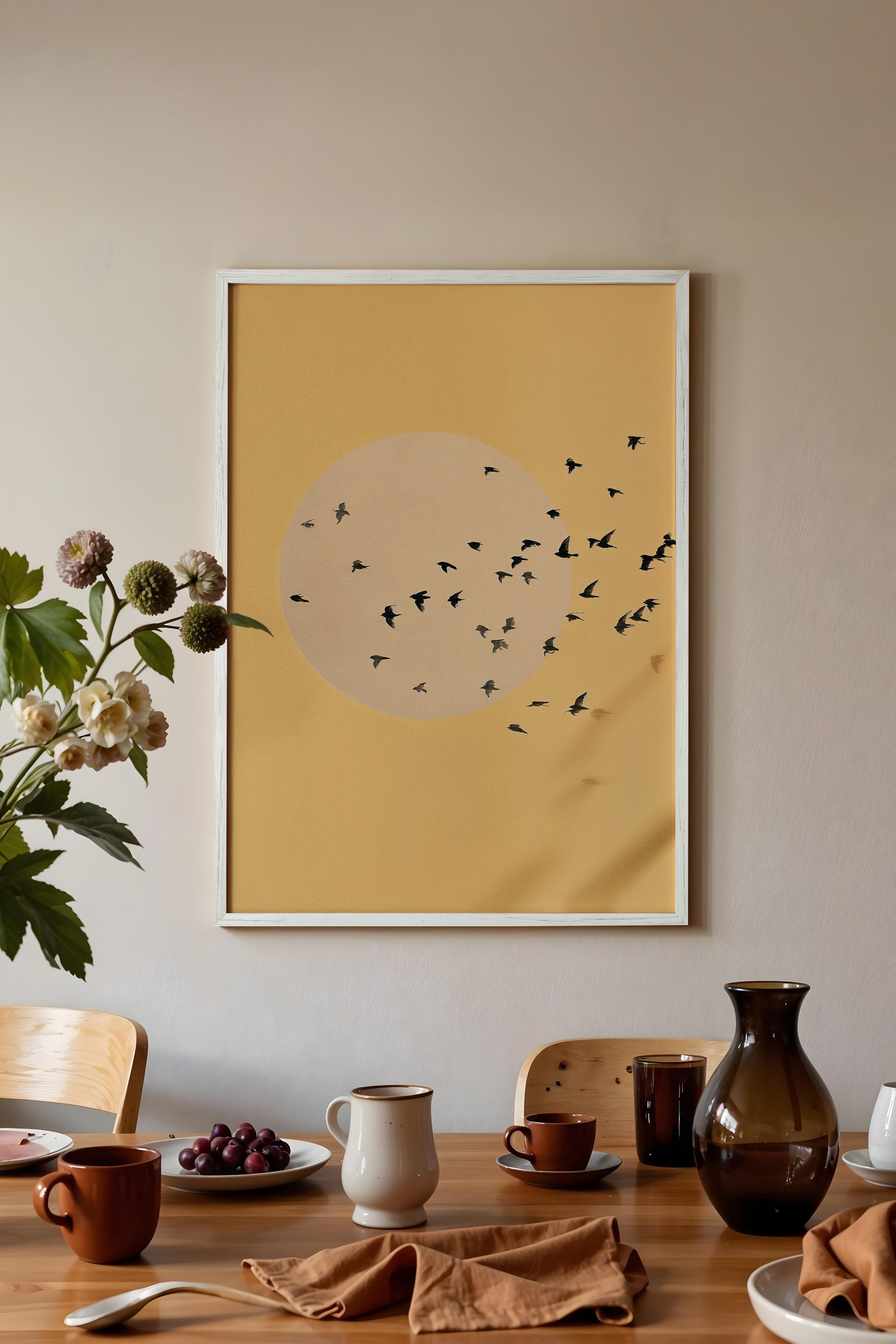 Duvar Tablosu, Beyaz Çerçeveli Tablo ve Poster, Ritüel Serisi, Kuş Tablo, NO:115224