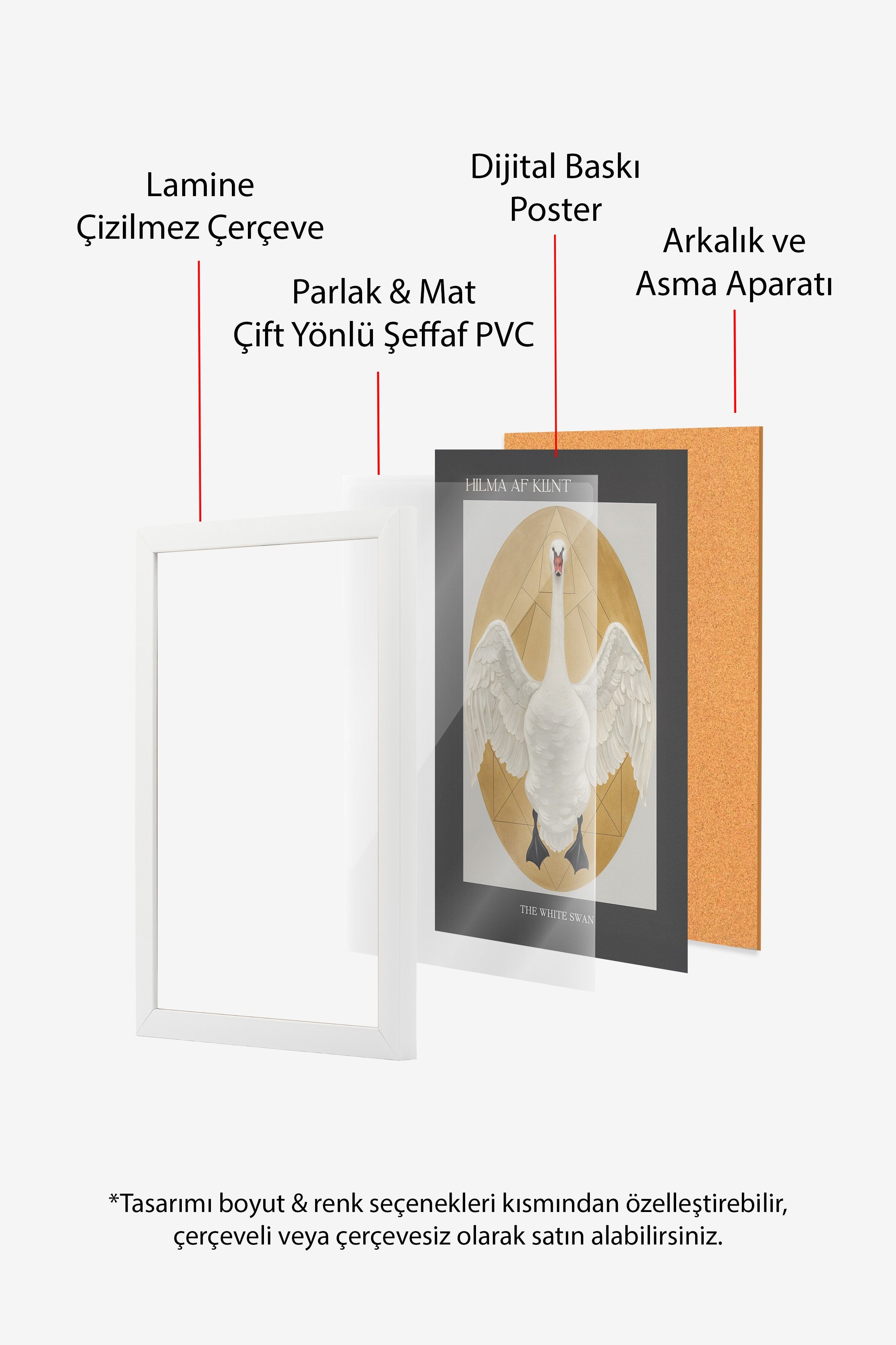Duvar Tablosu, Beyaz Çerçeveli Tablo ve Poster, Ritüel Serisi, Kuş Tablo, NO:115230