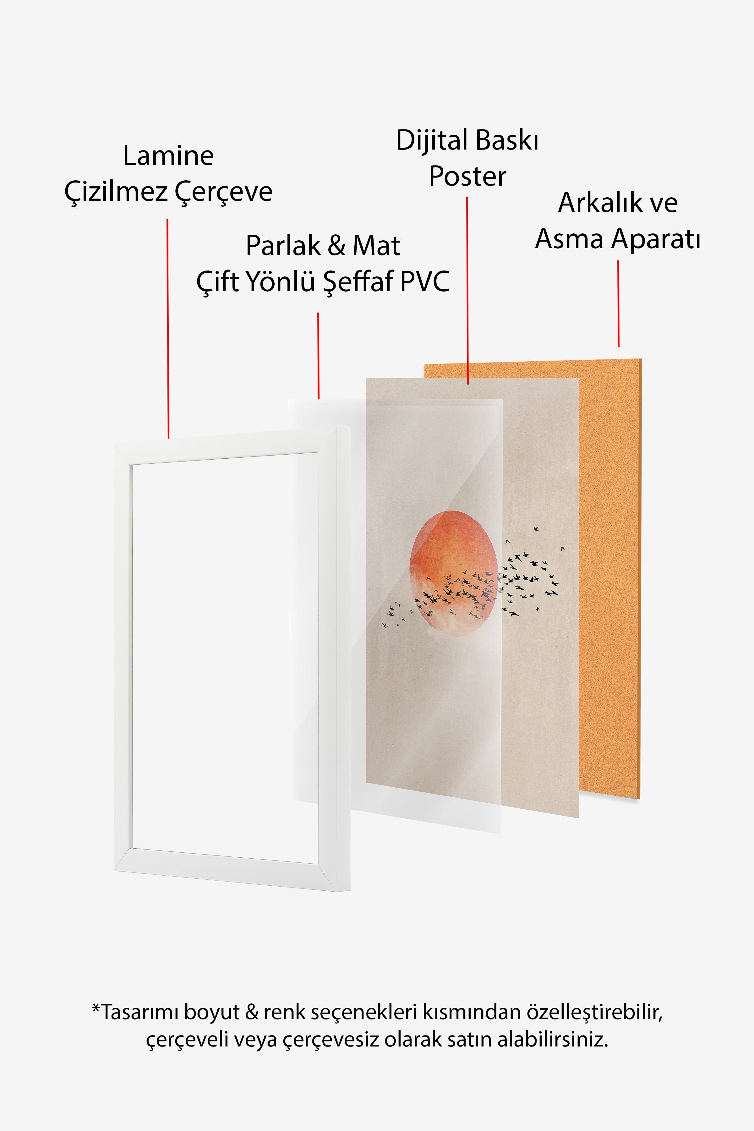 Duvar Tablosu, Beyaz Çerçeveli Tablo ve Poster, Ritüel Serisi, Kuş Tablo, NO:115231