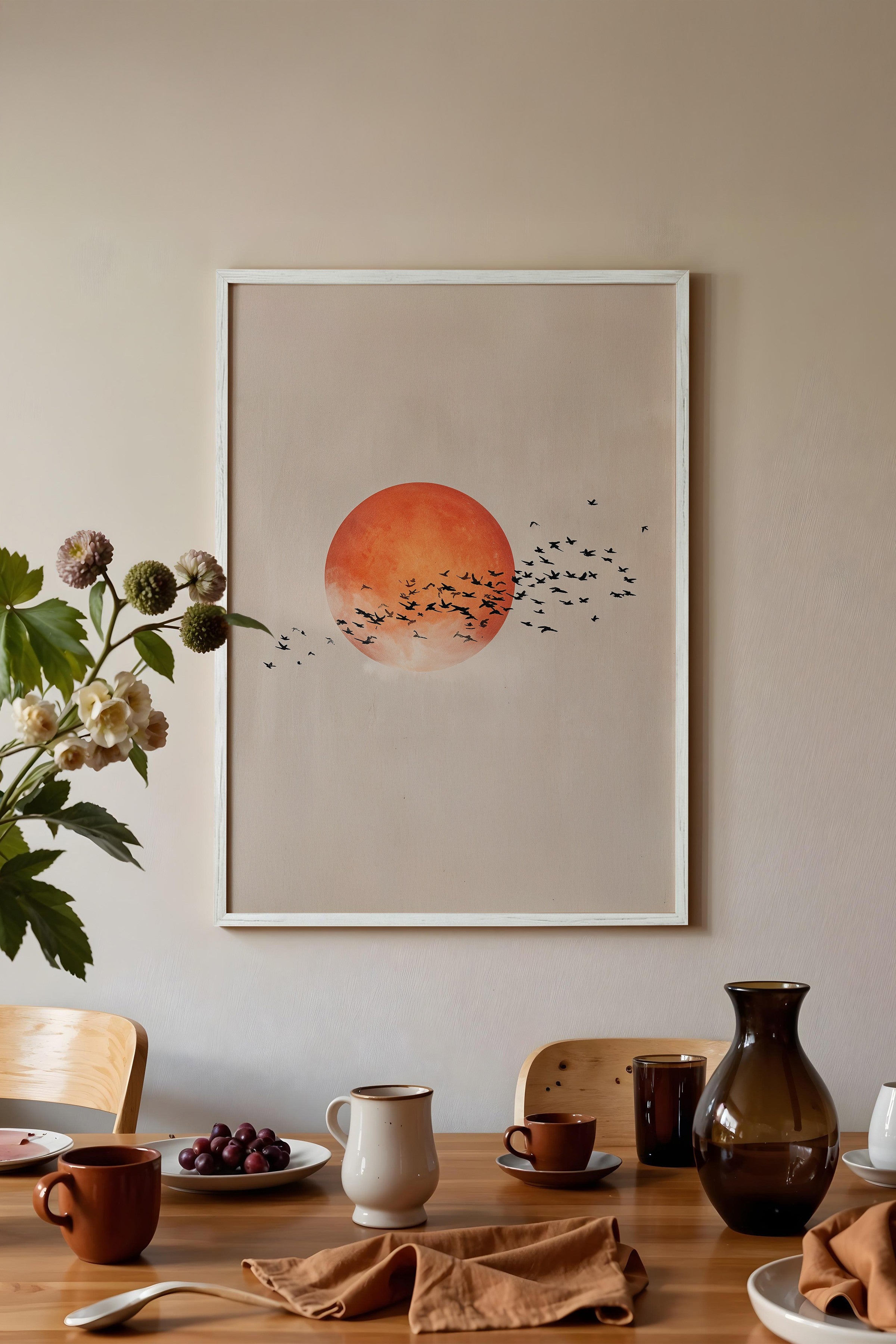Duvar Tablosu, Beyaz Çerçeveli Tablo ve Poster, Ritüel Serisi, Kuş Tablo, NO:115231