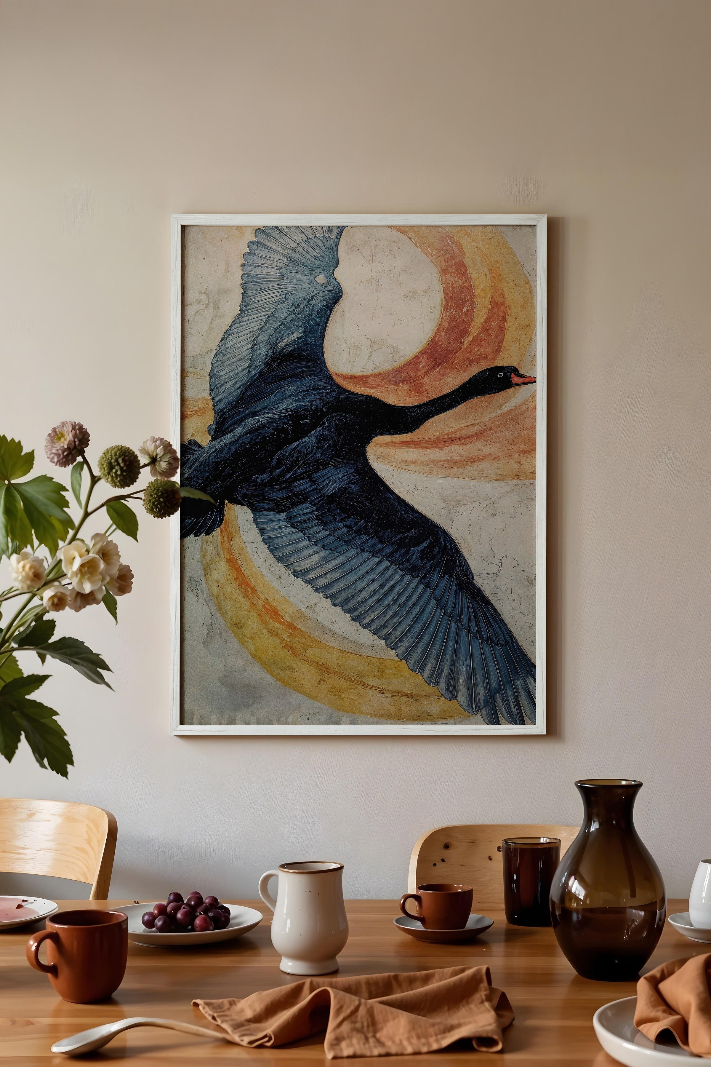 Duvar Tablosu, Beyaz Çerçeveli Tablo ve Poster, Ritüel Serisi, Kuş Tablo, NO:115235