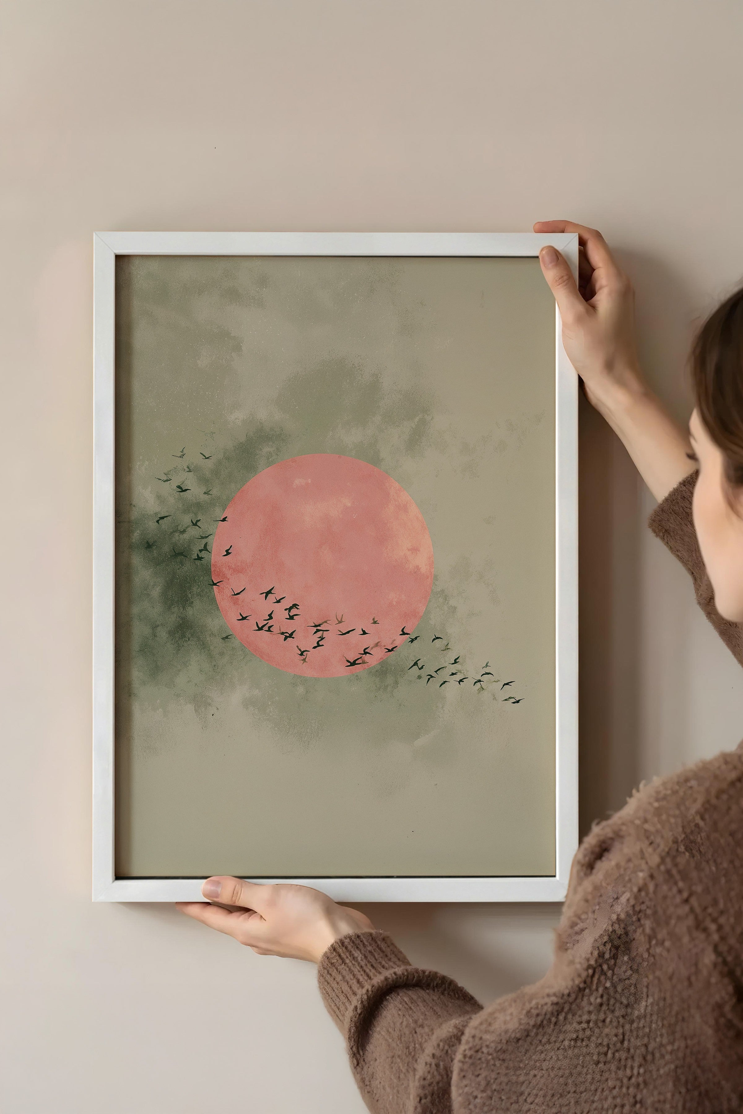 Duvar Tablosu, Beyaz Çerçeveli Tablo ve Poster, Ritüel Serisi, Kuş Tablo, NO:115236