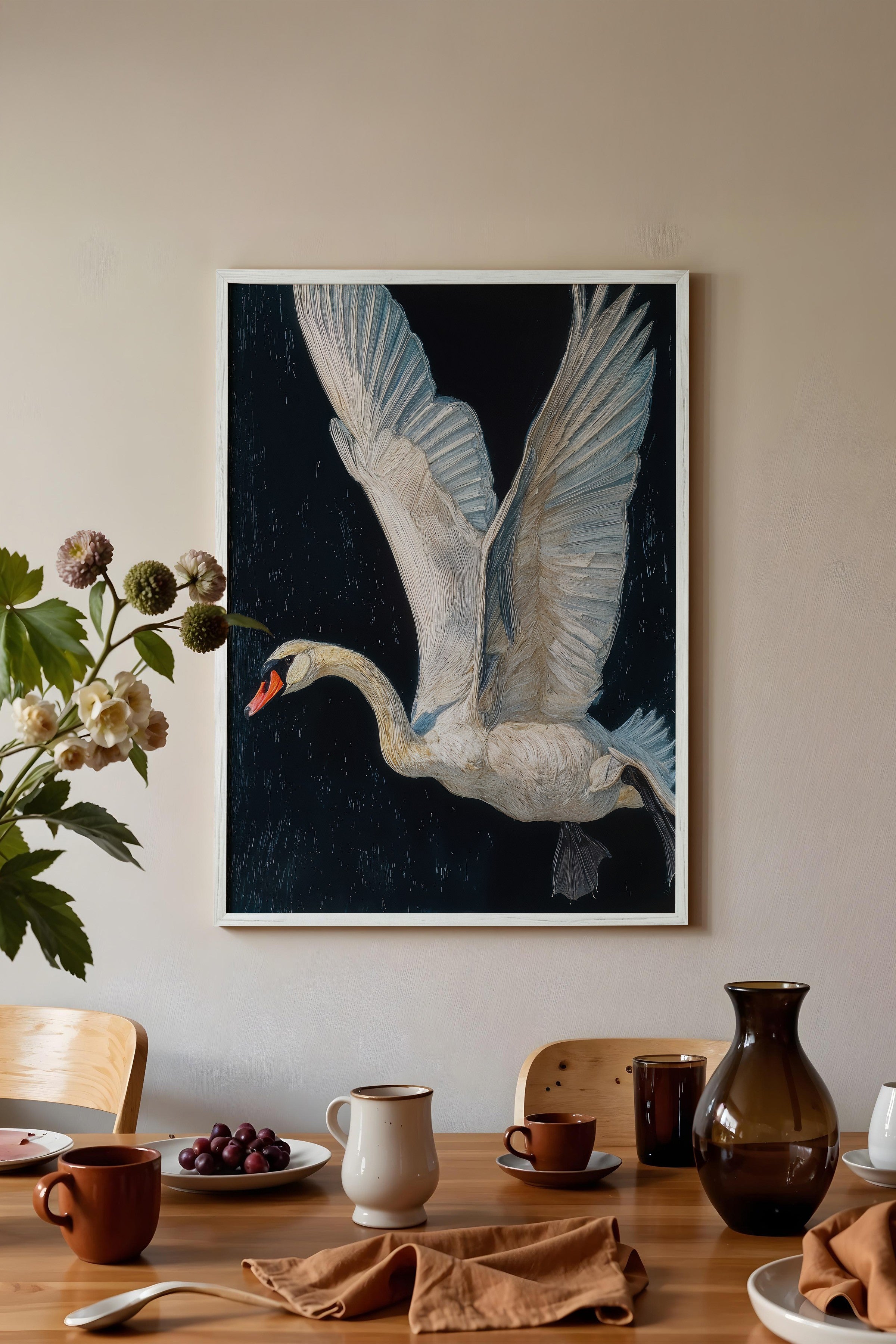 Duvar Tablosu, Beyaz Çerçeveli Tablo ve Poster, Ritüel Serisi, Kuş Tablo, NO:115243