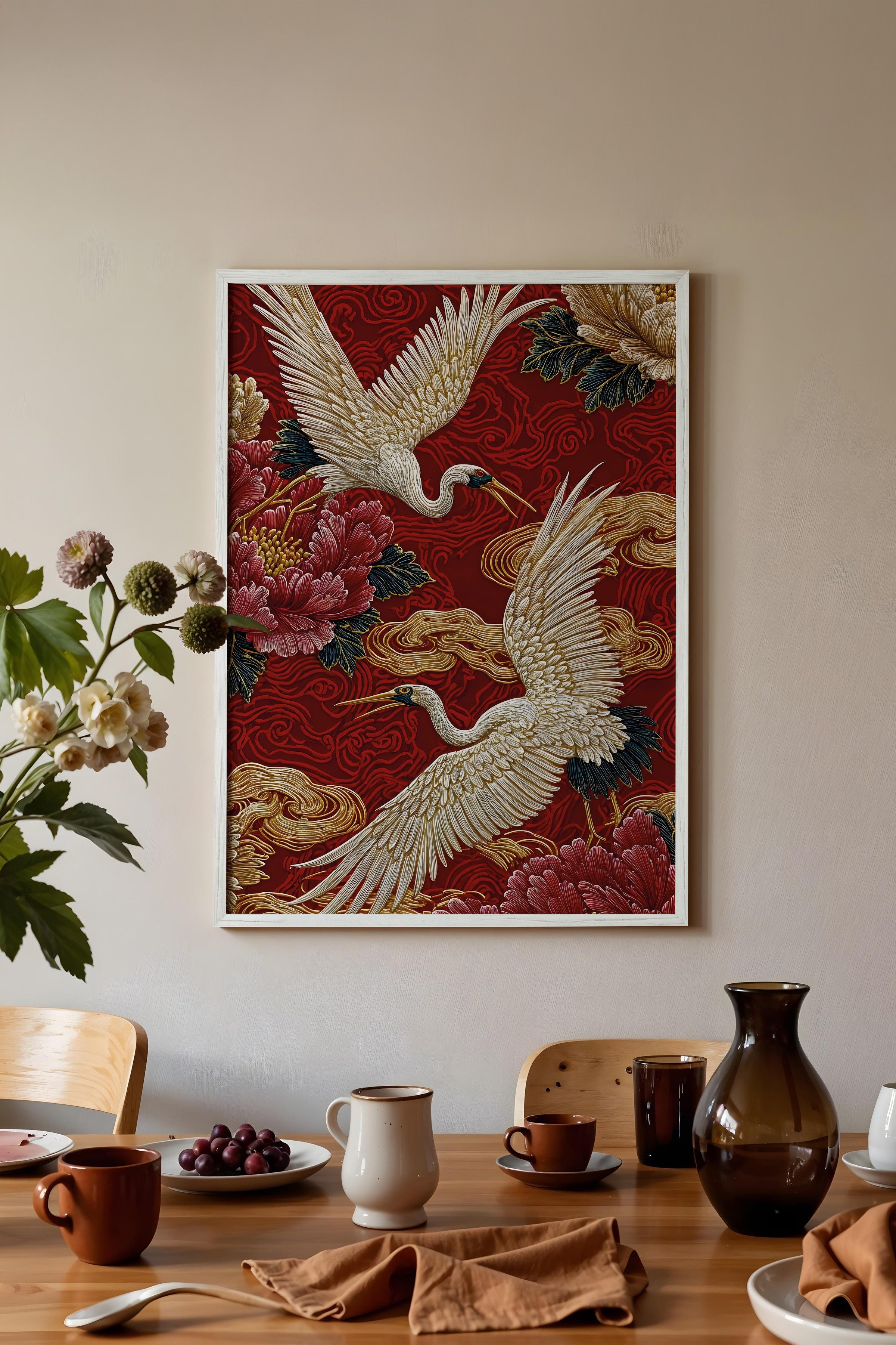 Duvar Tablosu, Beyaz Çerçeveli Tablo ve Poster, Ritüel Serisi, Kuş Tablo, NO:115248