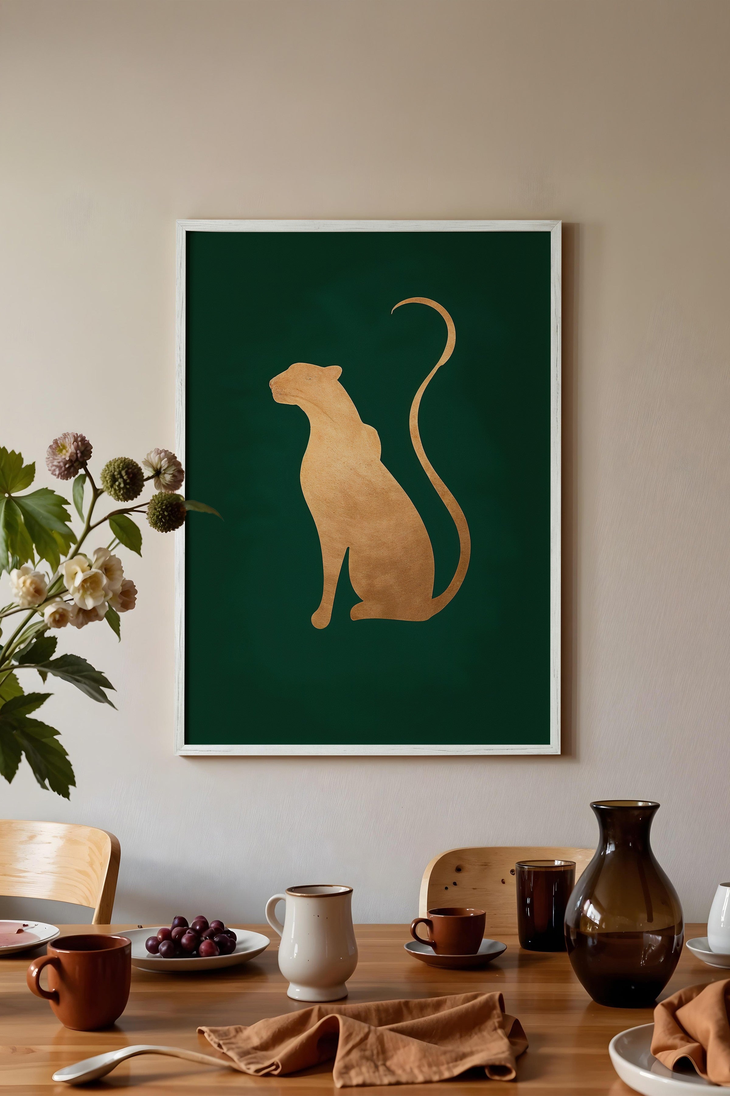 Duvar Tablosu, Beyaz Çerçeveli Tablo ve Poster, Ritüel Serisi, Leopar Tablo, NO:115222