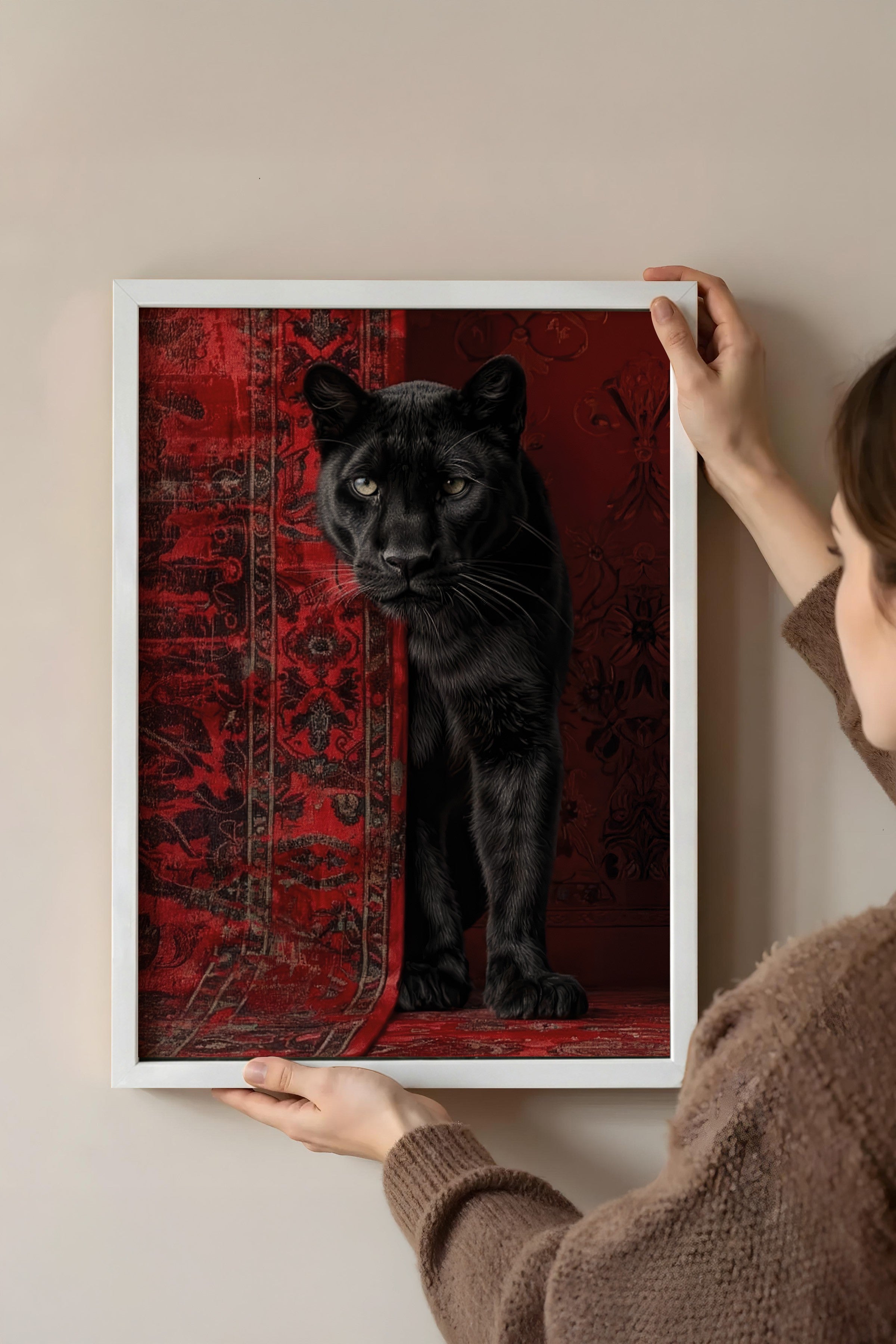 Duvar Tablosu, Beyaz Çerçeveli Tablo ve Poster, Ritüel Serisi, Leopar Tablo, NO:115238