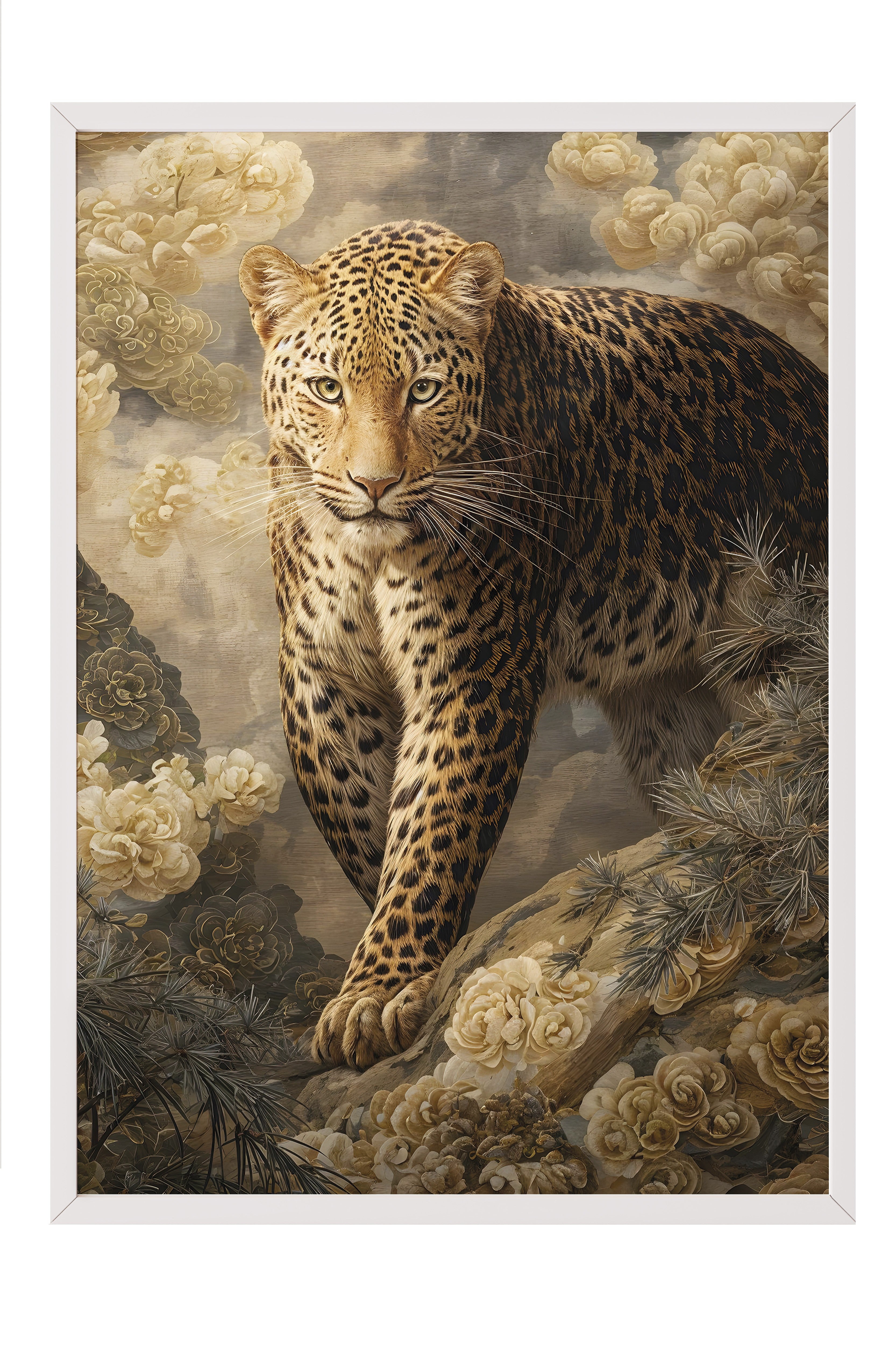 Duvar Tablosu, Beyaz Çerçeveli Tablo ve Poster, Ritüel Serisi, Leopar Tablo, NO:115254