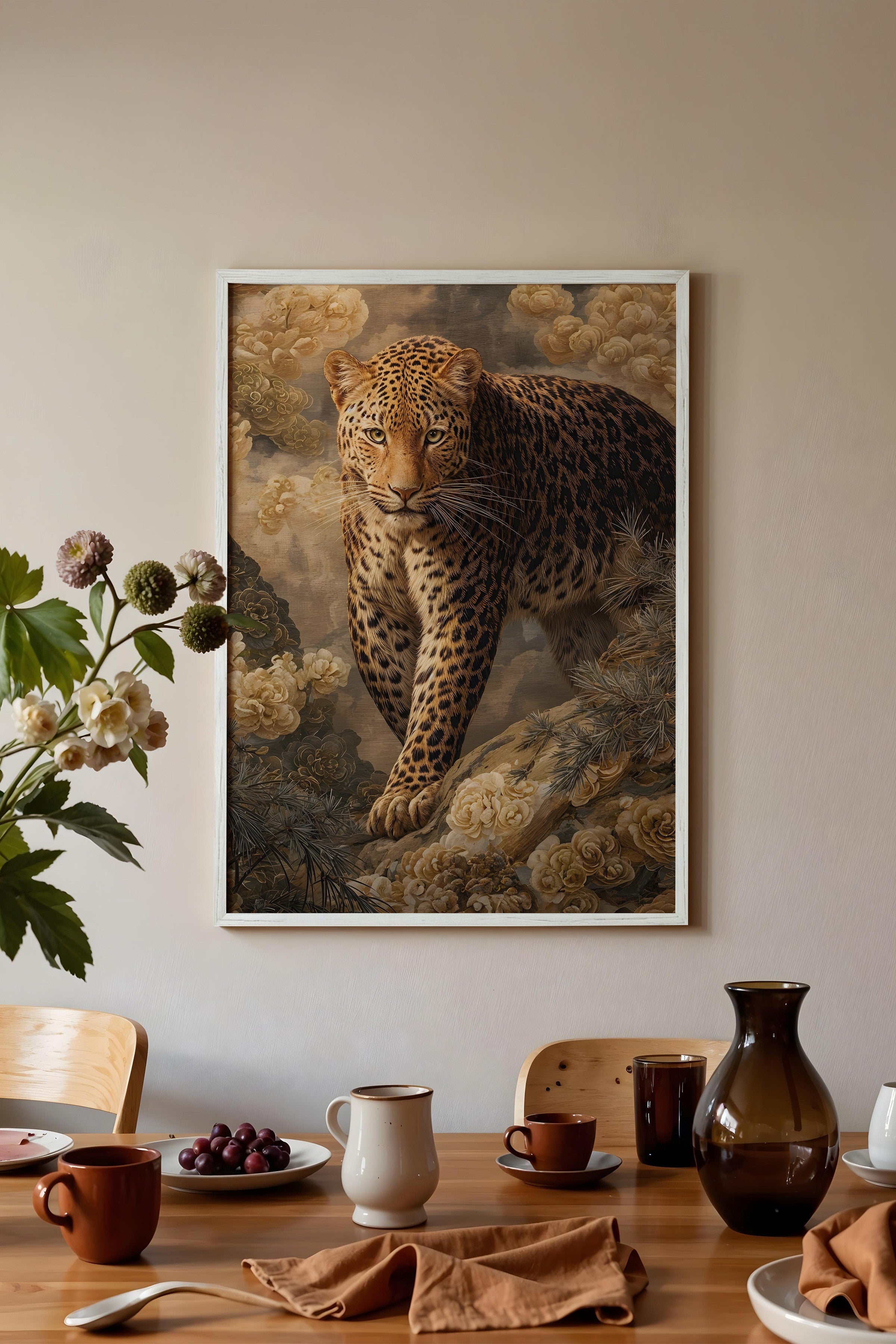 Duvar Tablosu, Beyaz Çerçeveli Tablo ve Poster, Ritüel Serisi, Leopar Tablo, NO:115254