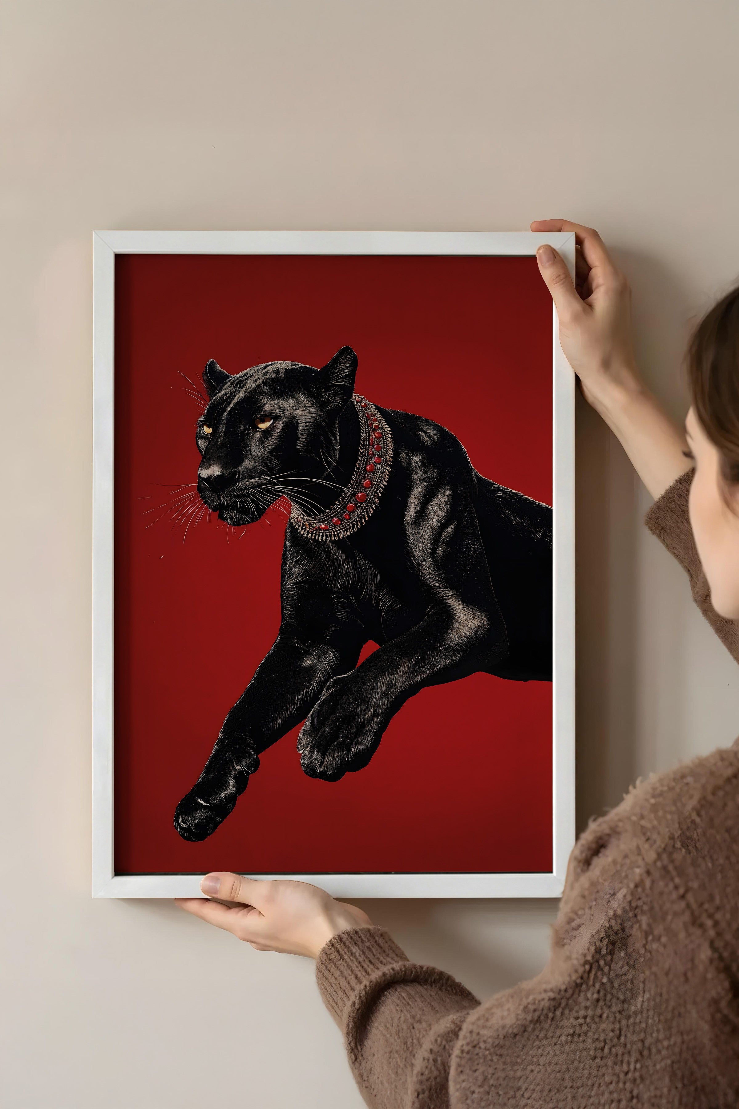 Duvar Tablosu, Beyaz Çerçeveli Tablo ve Poster, Ritüel Serisi, Leopar Tablo, NO:115261