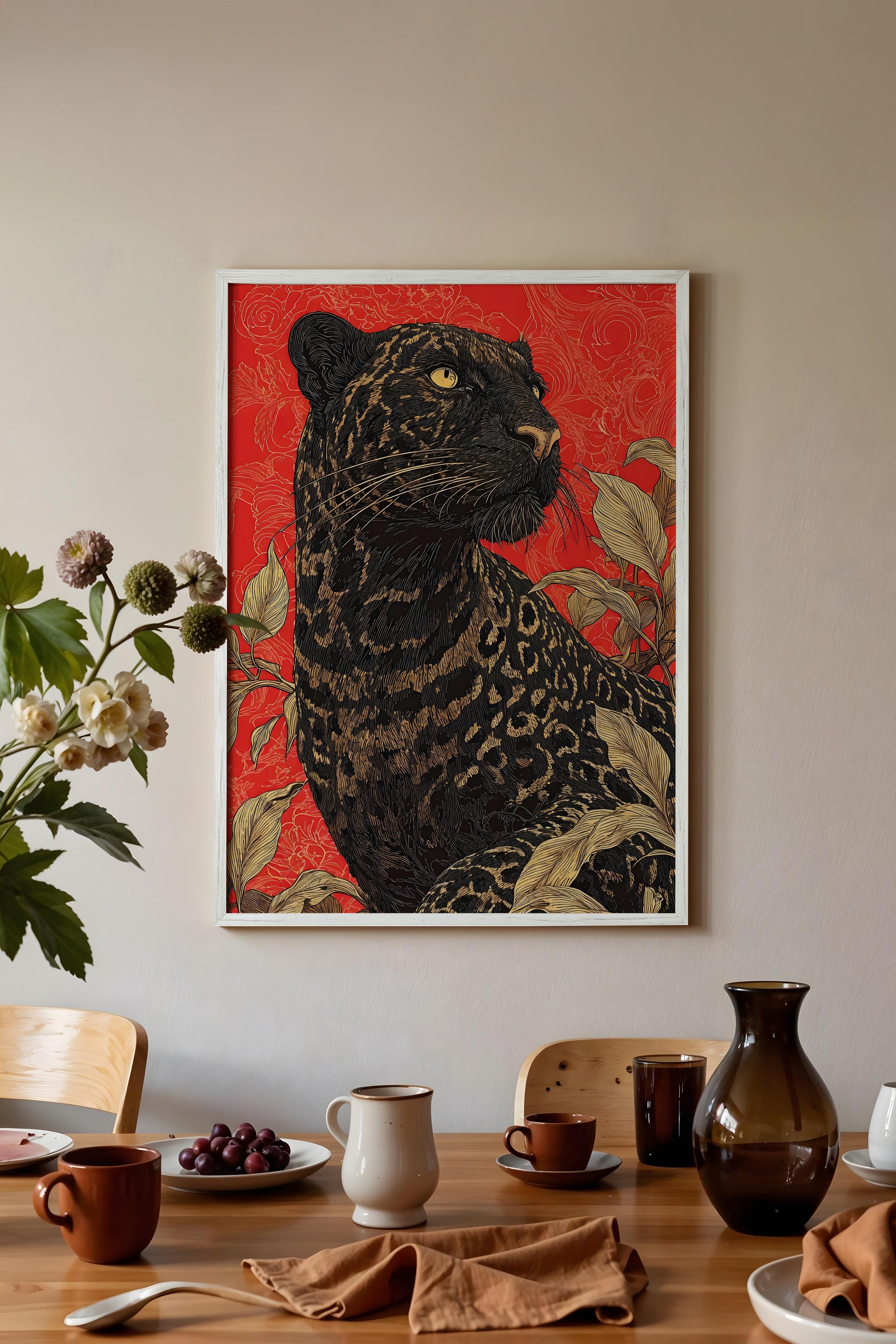 Duvar Tablosu, Beyaz Çerçeveli Tablo ve Poster, Ritüel Serisi, Leopar Tablo, NO:115265