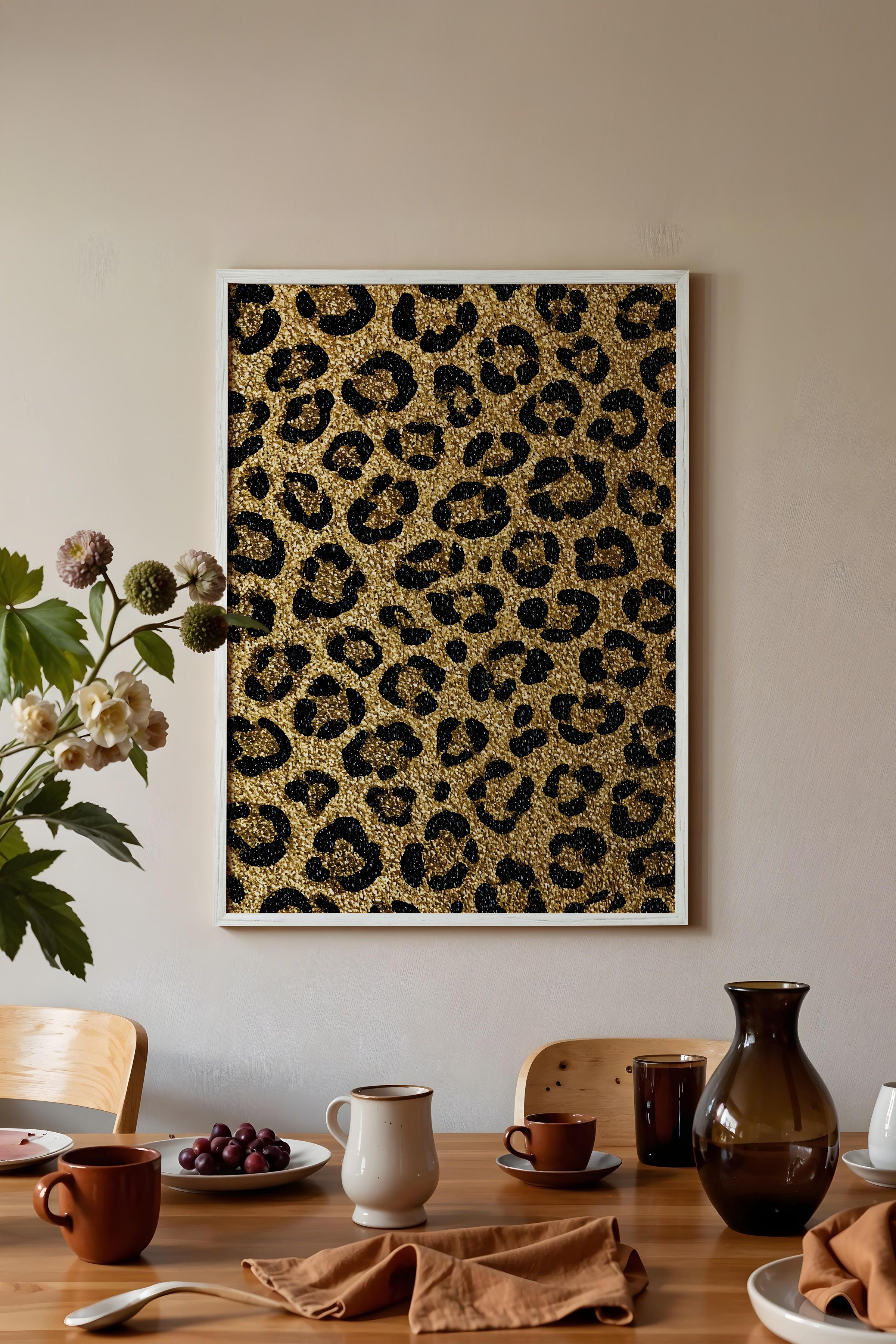 Duvar Tablosu, Beyaz Çerçeveli Tablo ve Poster, Ritüel Serisi, Leopar Tablo, NO:115266