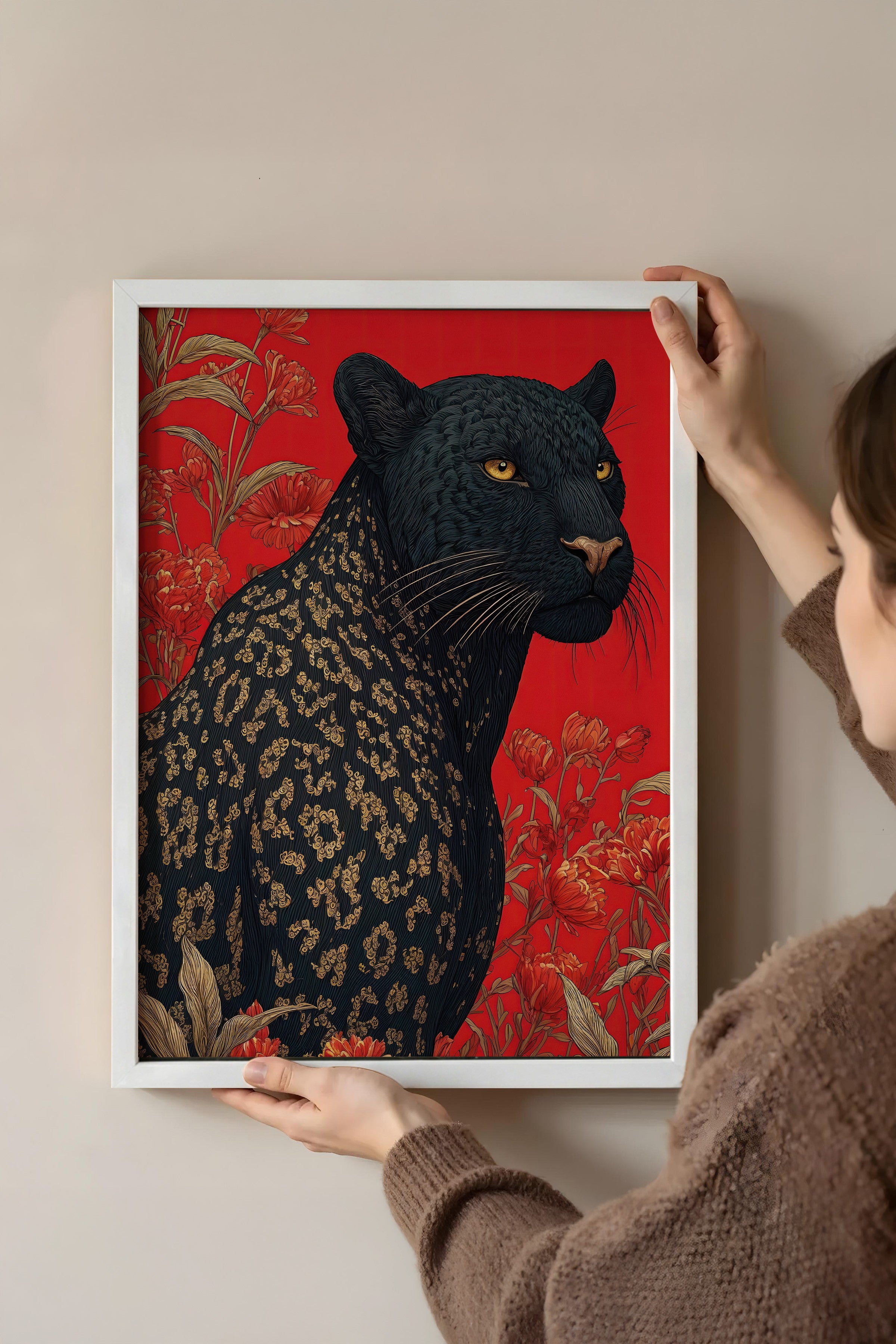 Duvar Tablosu, Beyaz Çerçeveli Tablo ve Poster, Ritüel Serisi, Leopar Tablo, NO:115269