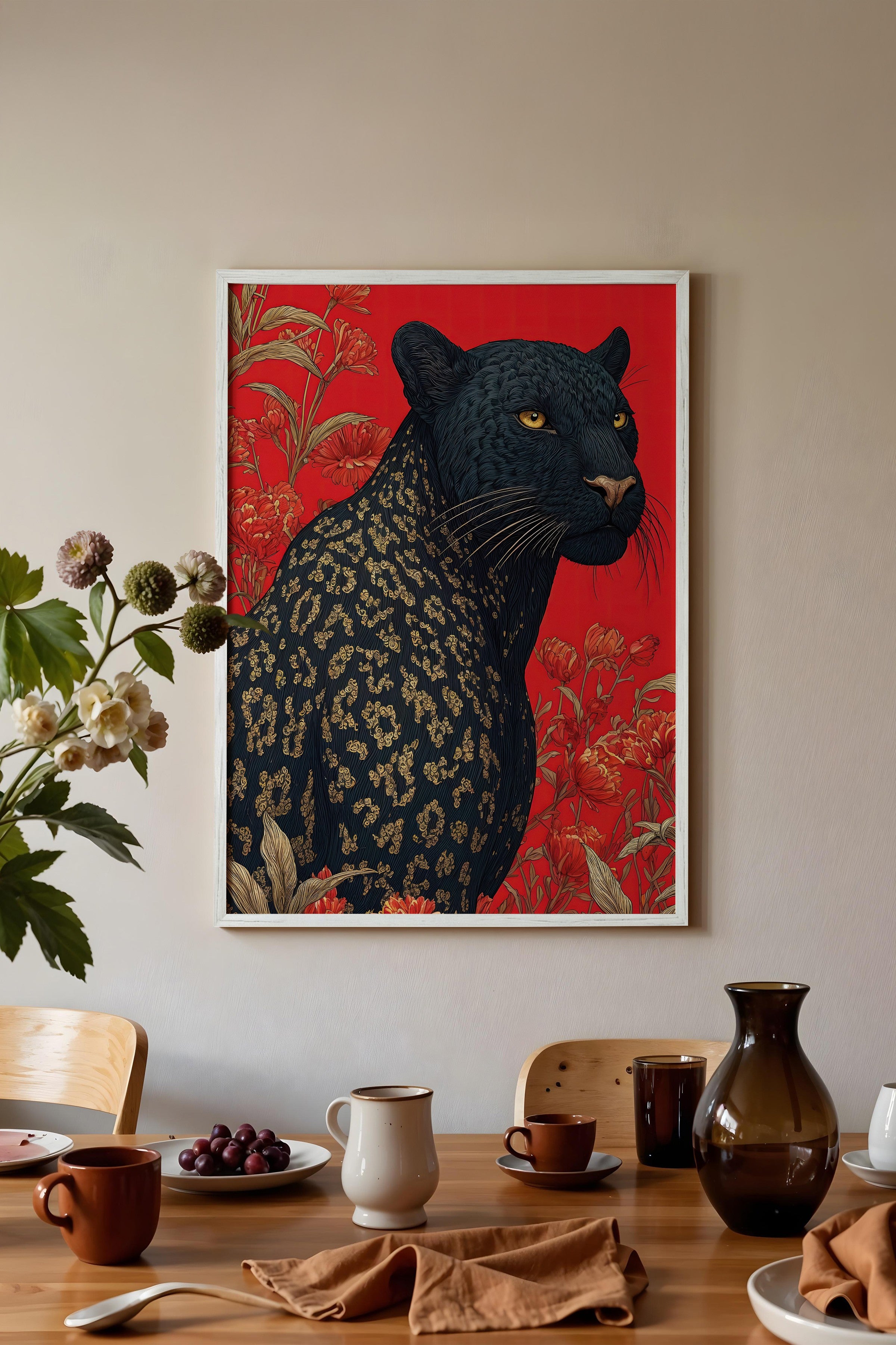 Duvar Tablosu, Beyaz Çerçeveli Tablo ve Poster, Ritüel Serisi, Leopar Tablo, NO:115269