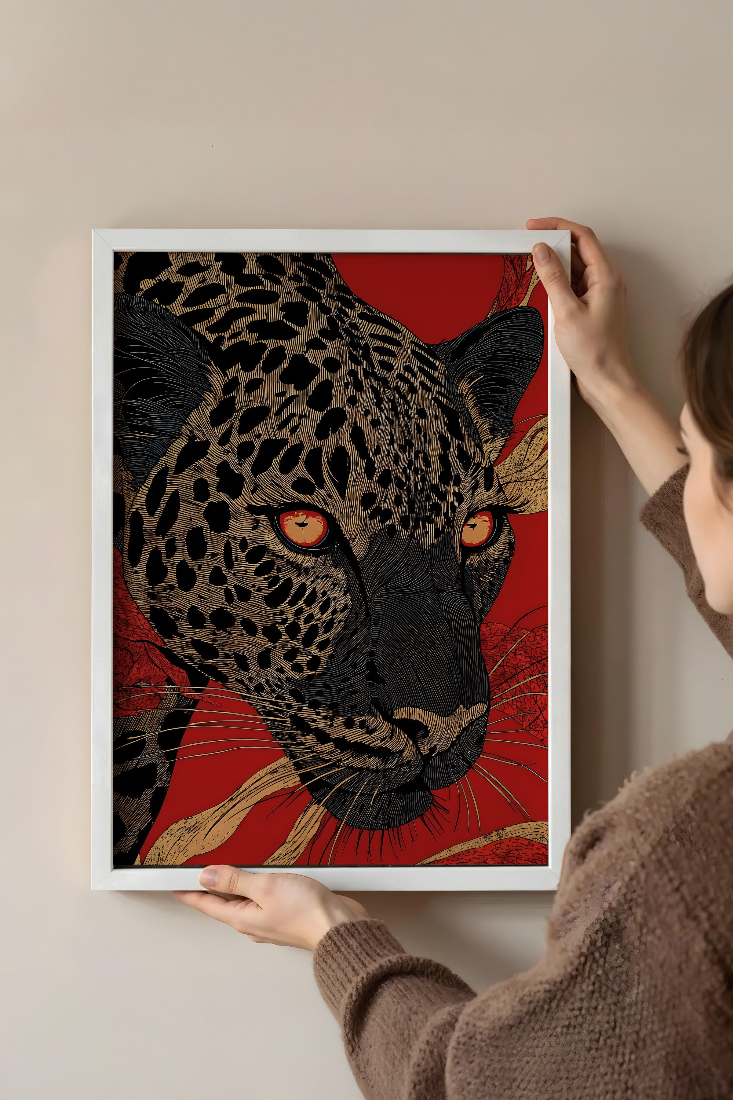 Duvar Tablosu, Beyaz Çerçeveli Tablo ve Poster, Ritüel Serisi, Leopar Tablo, NO:115270