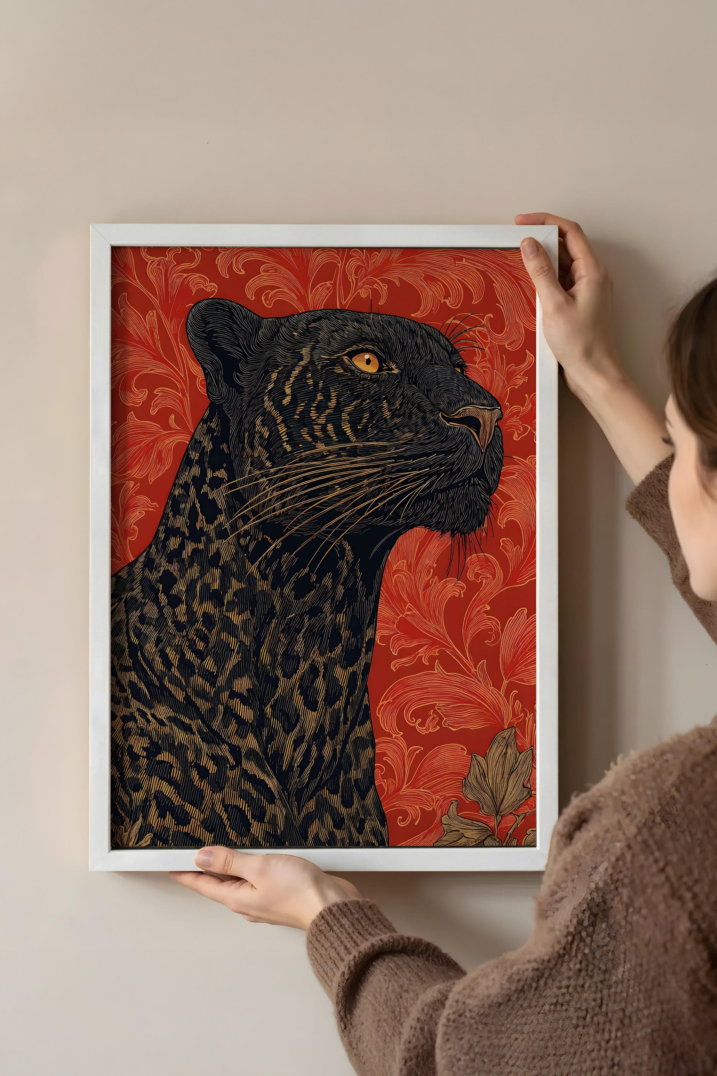 Duvar Tablosu, Beyaz Çerçeveli Tablo ve Poster, Ritüel Serisi, Leopar Tablo, NO:115274