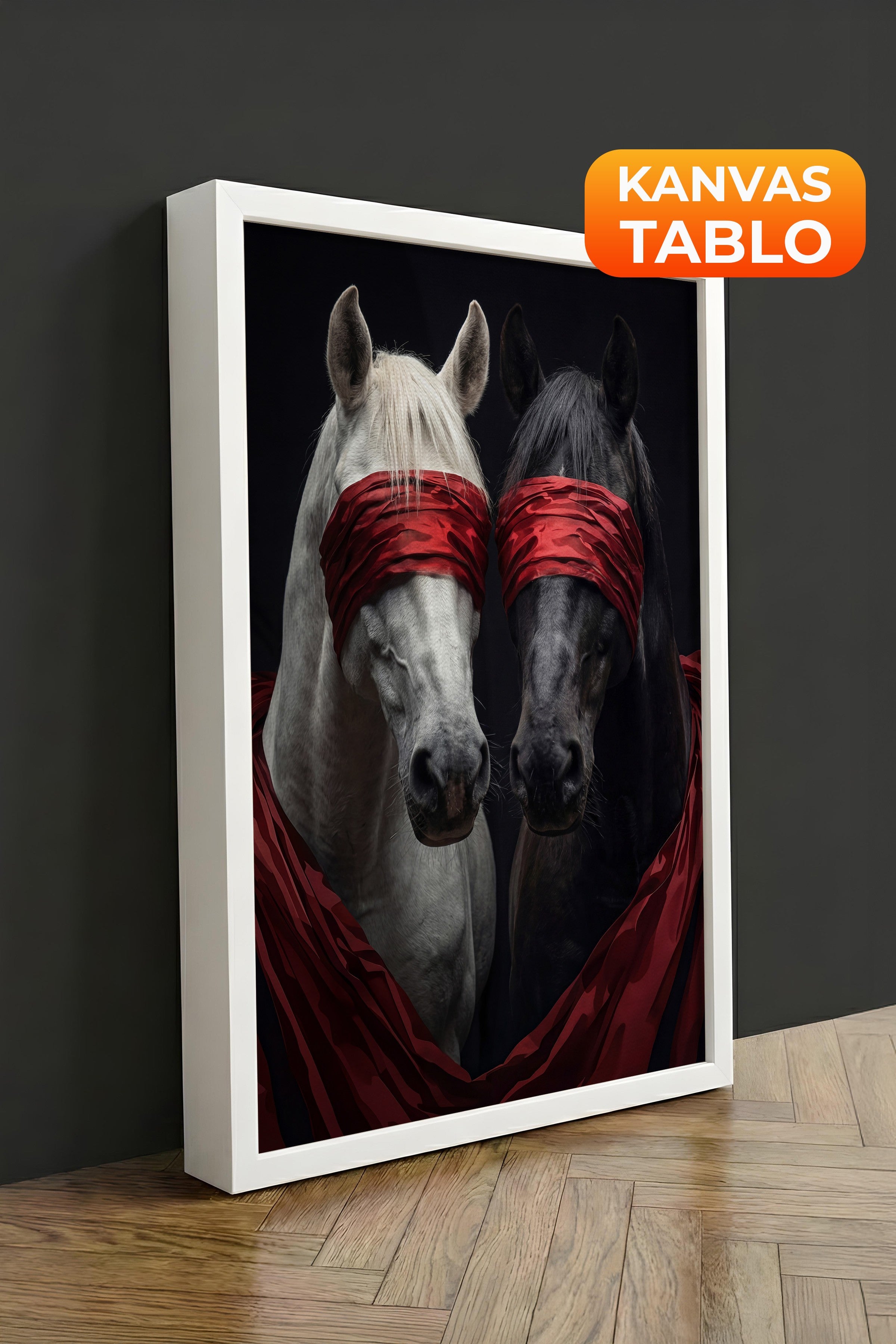 Duvar Tablosu, Lüks Beyaz Çerçeveli Kanvas Tablo, Ritüel Serisi, At Tablo, NO:115189