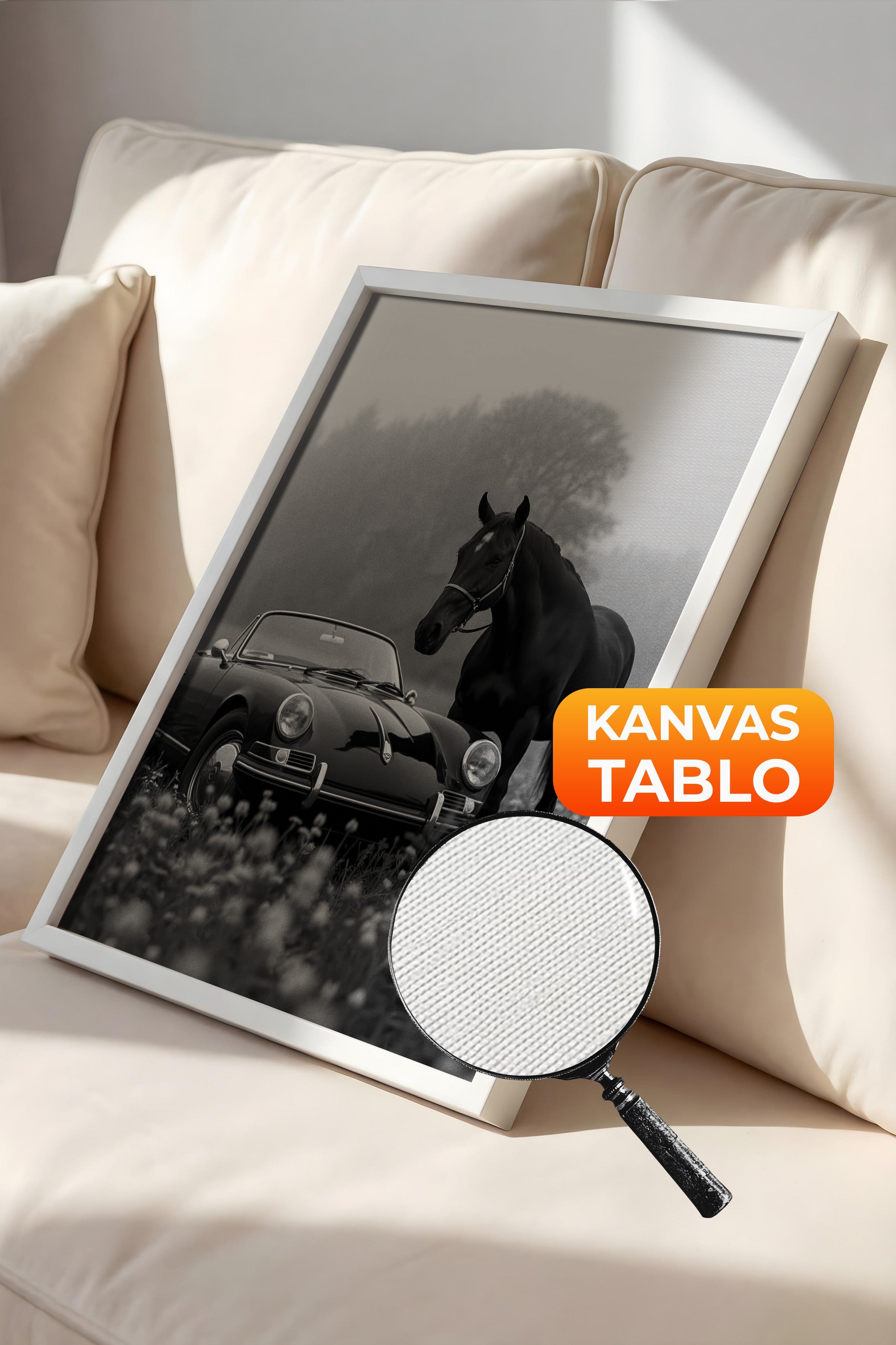 Duvar Tablosu, Lüks Beyaz Çerçeveli Kanvas Tablo, Ritüel Serisi, At Tablo, NO:115225