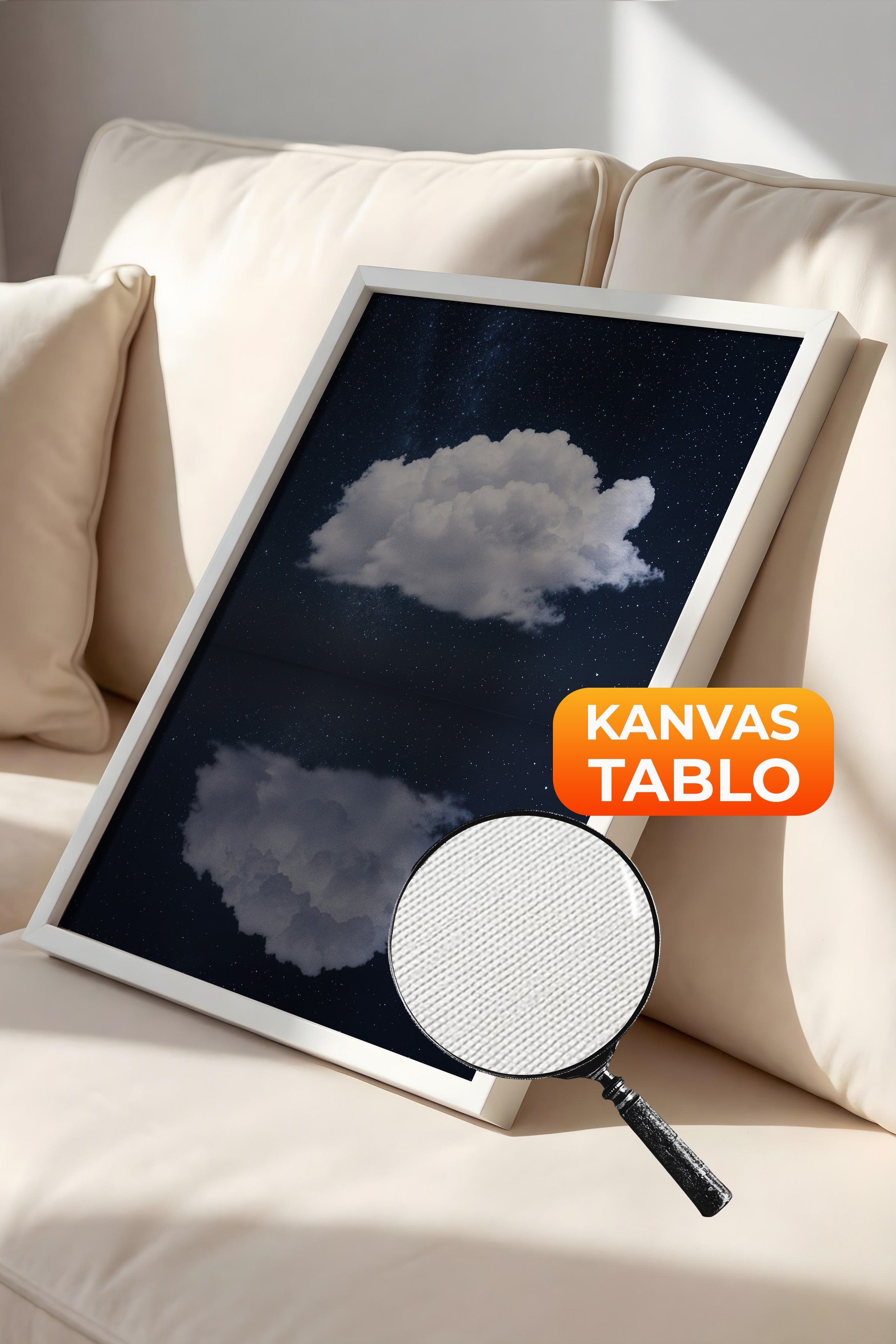 Duvar Tablosu, Lüks Beyaz Çerçeveli Kanvas Tablo, Ritüel Serisi, Bulut Tablo, NO:115203