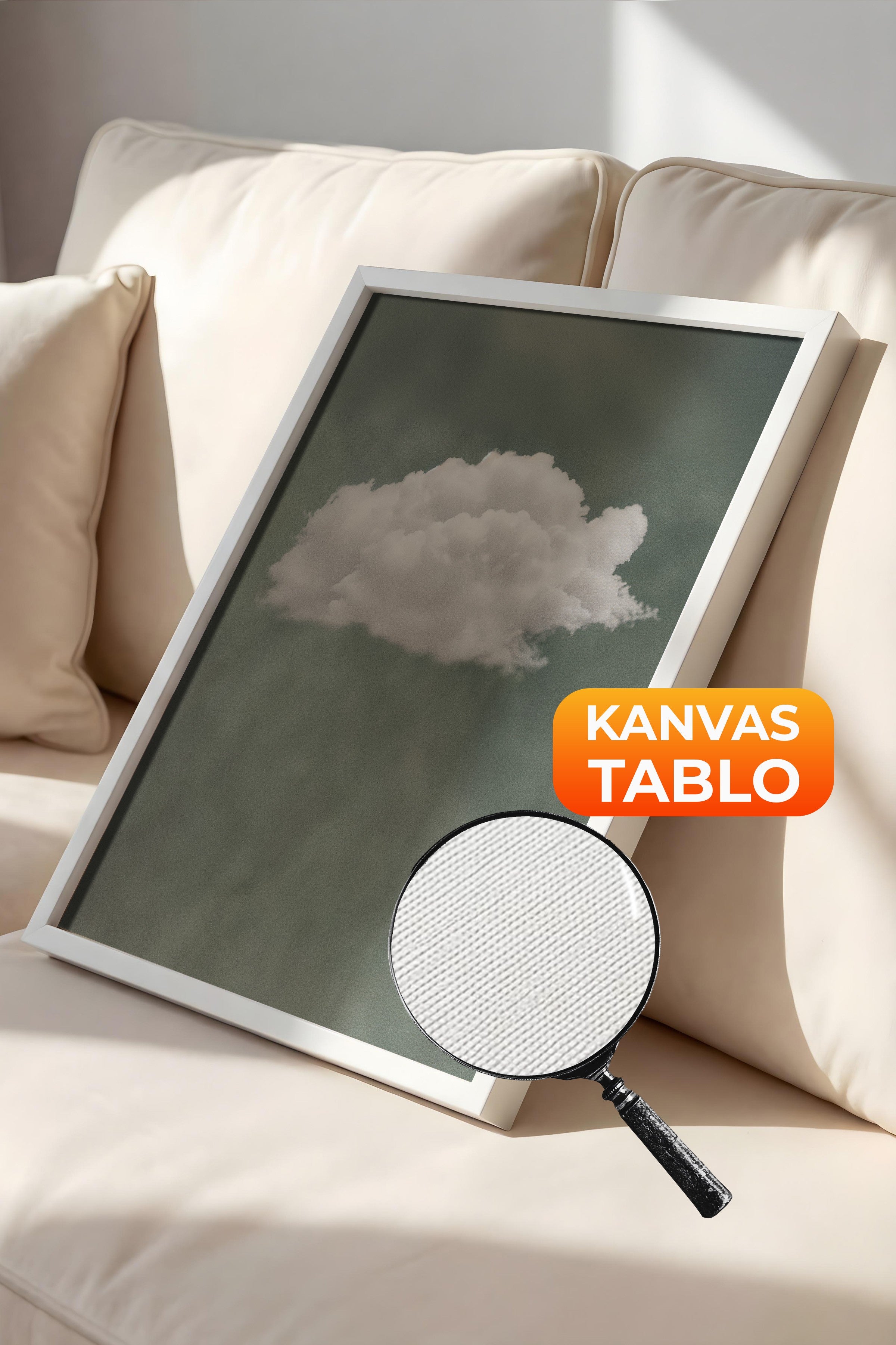 Duvar Tablosu, Lüks Beyaz Çerçeveli Kanvas Tablo, Ritüel Serisi, Bulut Tablo, NO:115205