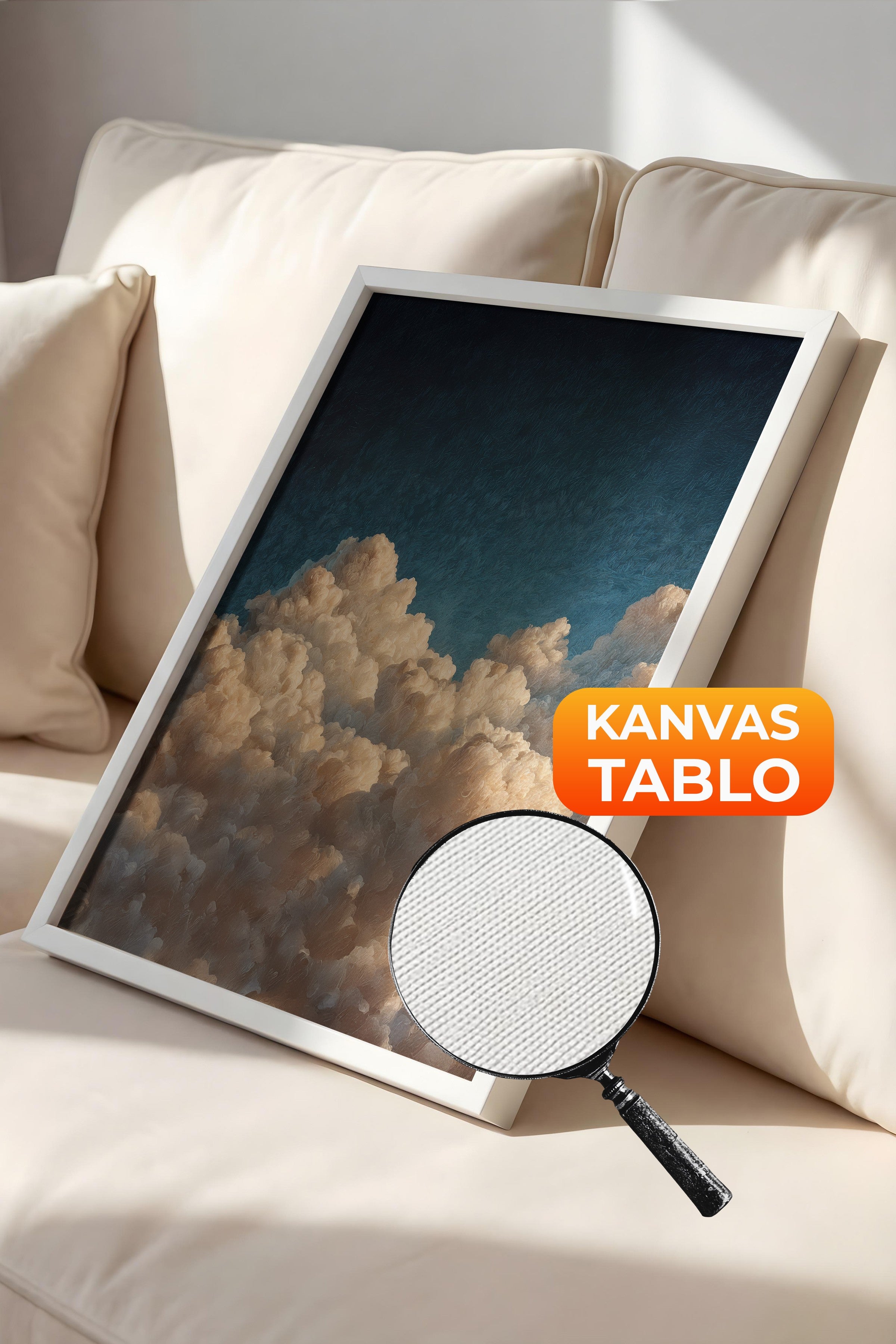 Duvar Tablosu, Lüks Beyaz Çerçeveli Kanvas Tablo, Ritüel Serisi, Bulut Tablo, NO:115242