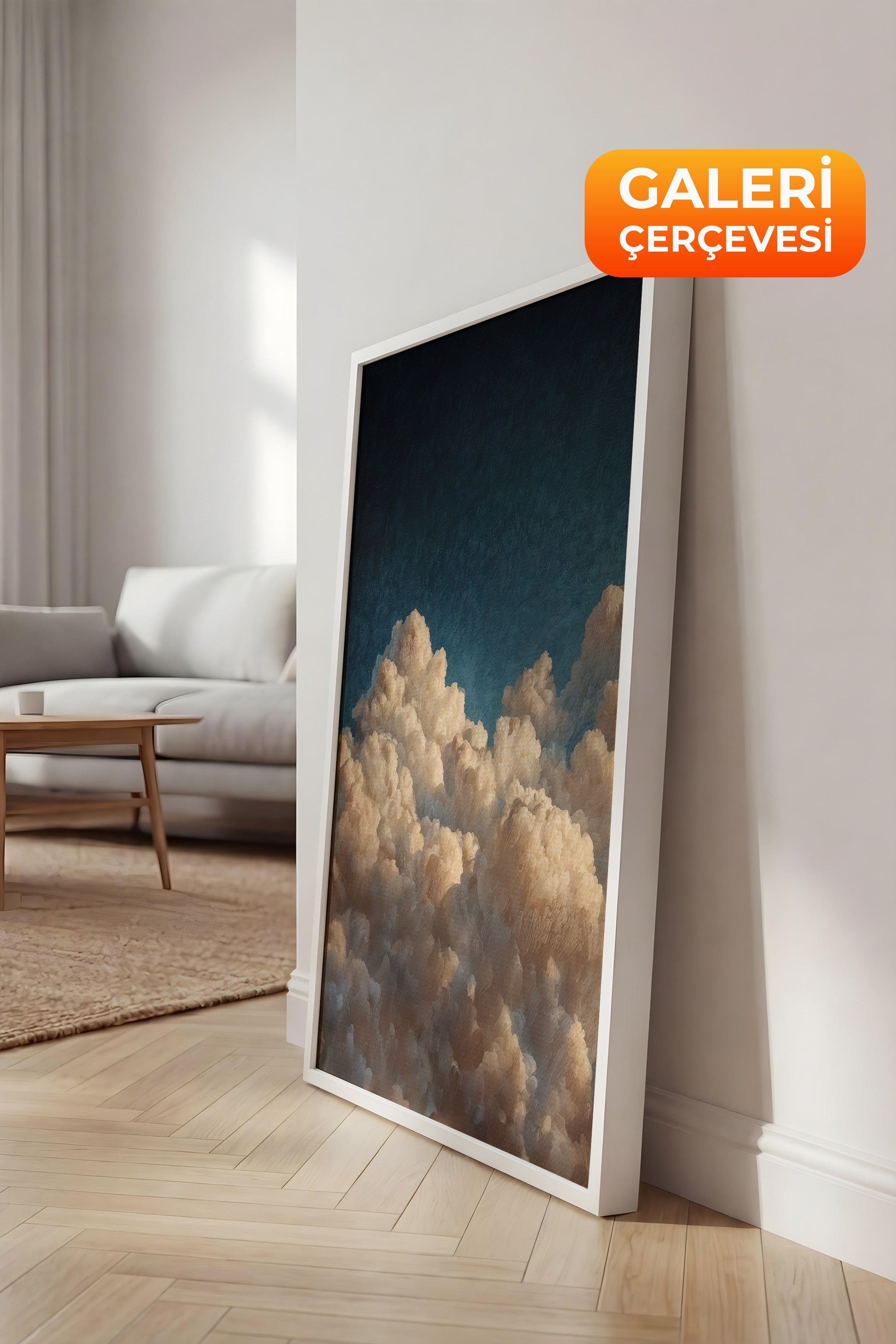 Duvar Tablosu, Lüks Beyaz Çerçeveli Kanvas Tablo, Ritüel Serisi, Bulut Tablo, NO:115242