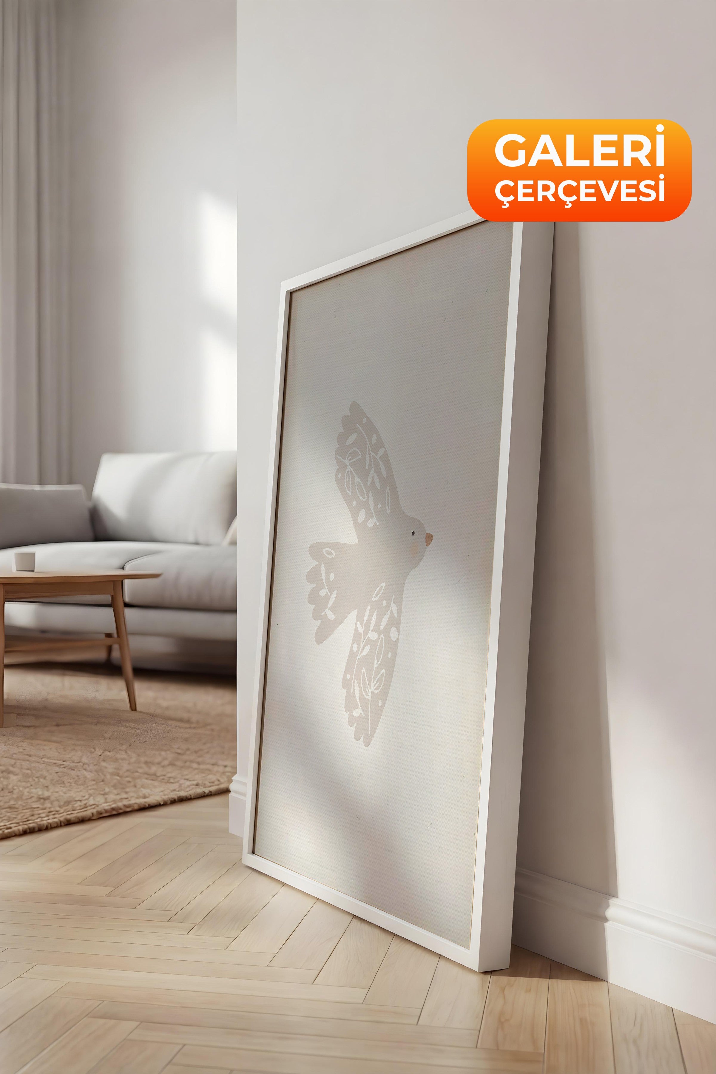 Duvar Tablosu, Lüks Beyaz Çerçeveli Kanvas Tablo, Ritüel Serisi, Kuş Tablo, NO:115186
