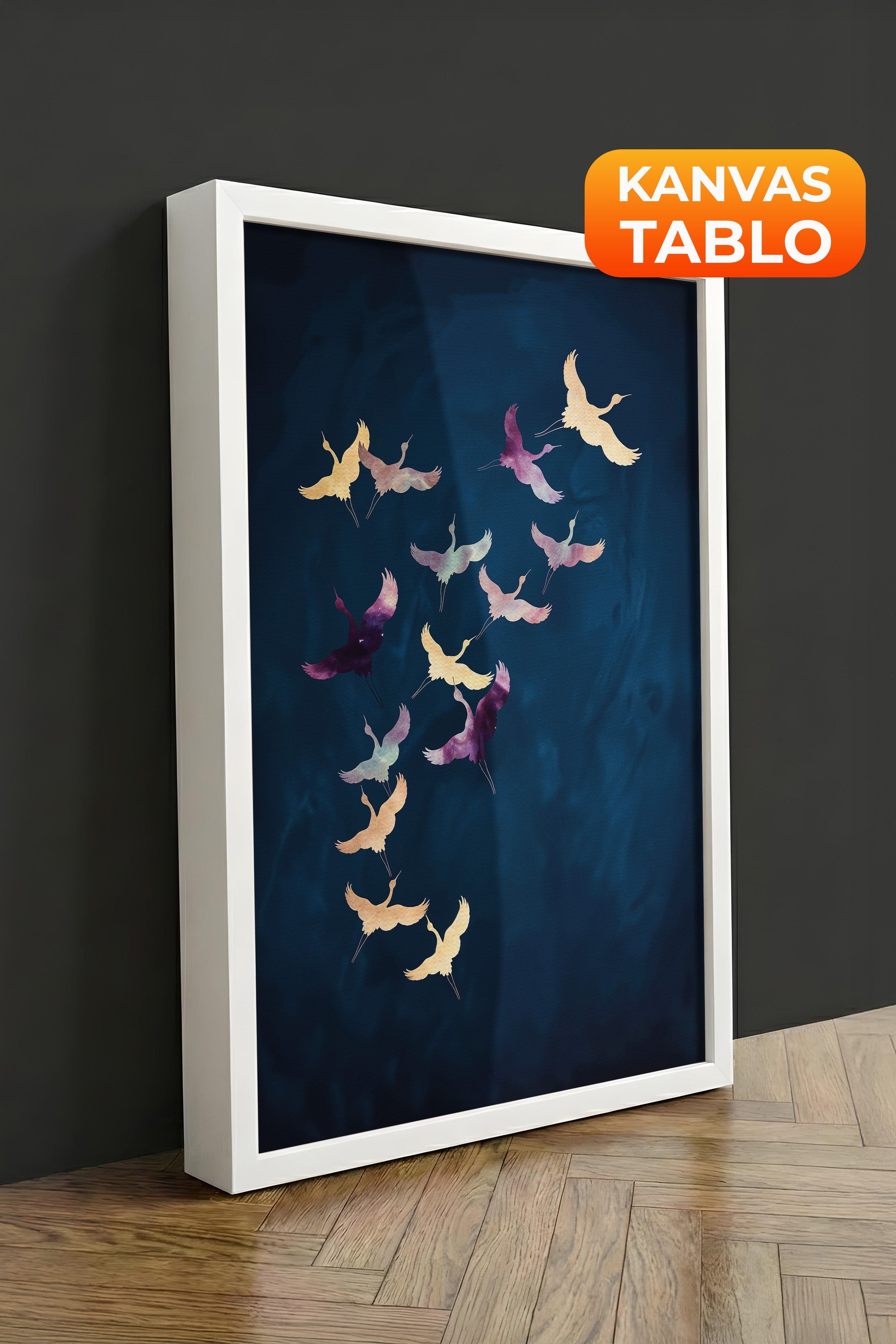 Duvar Tablosu, Lüks Beyaz Çerçeveli Kanvas Tablo, Ritüel Serisi, Kuş Tablo, NO:115200