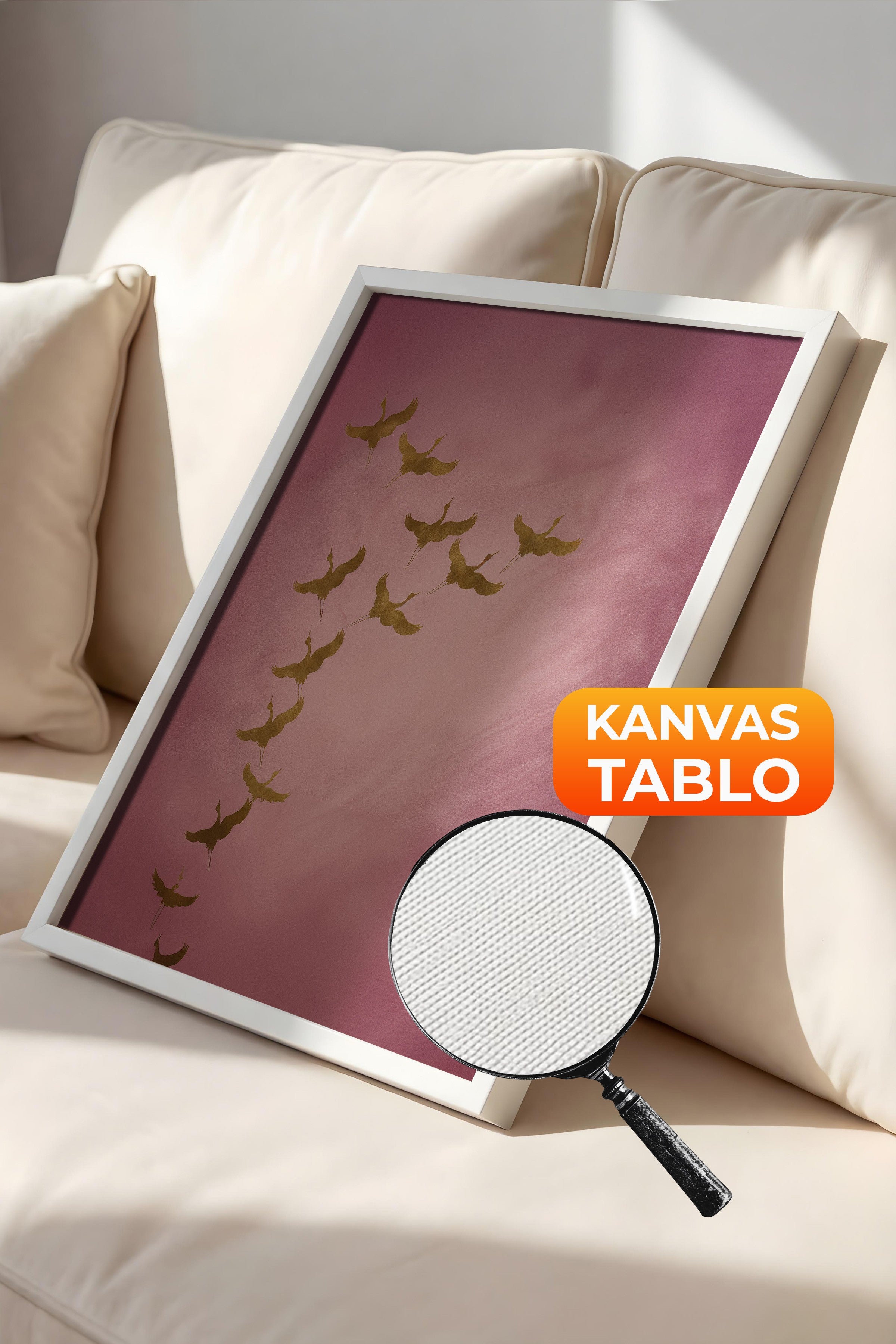 Duvar Tablosu, Lüks Beyaz Çerçeveli Kanvas Tablo, Ritüel Serisi, Kuş Tablo, NO:115206