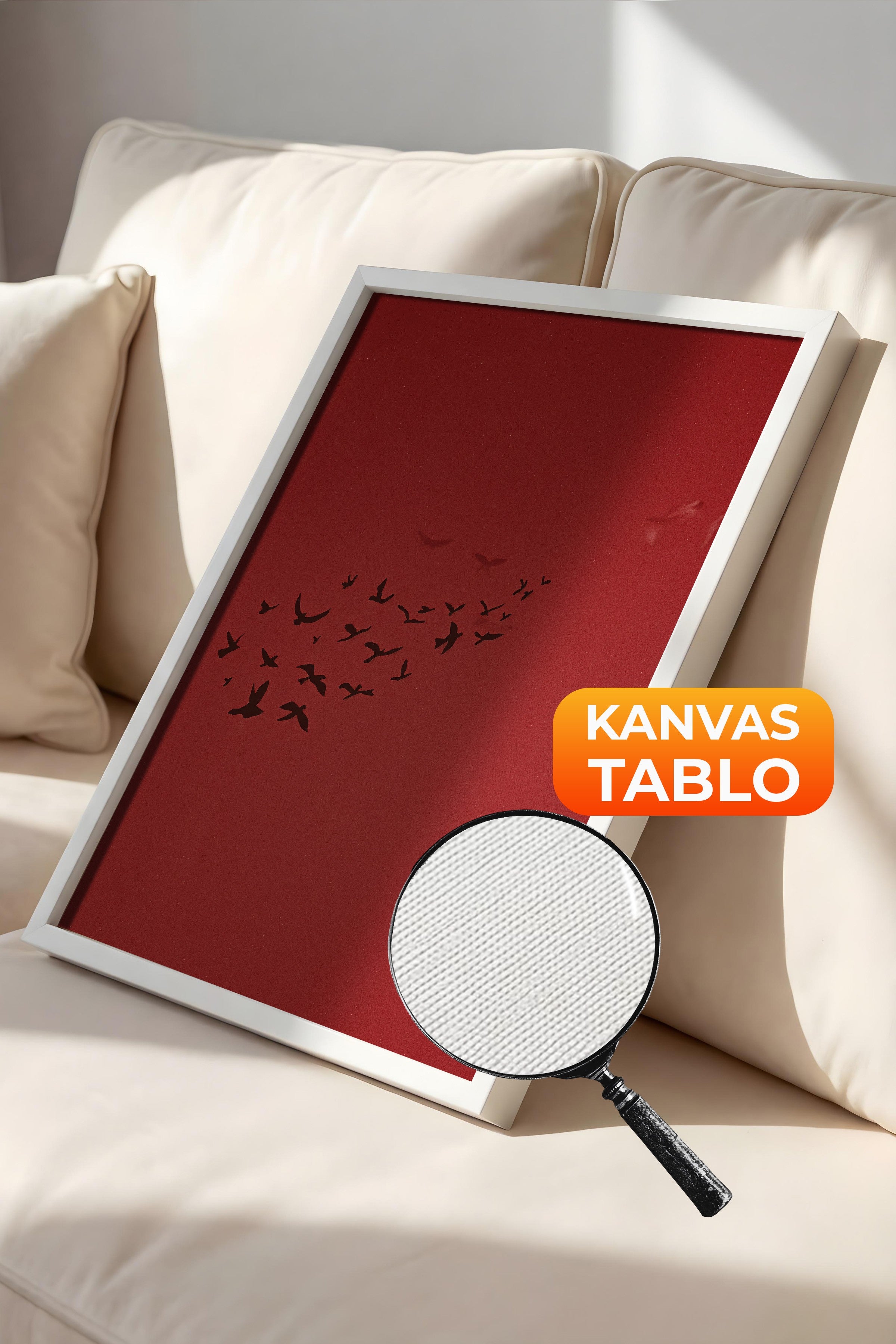 Duvar Tablosu, Lüks Beyaz Çerçeveli Kanvas Tablo, Ritüel Serisi, Kuş Tablo, NO:115209