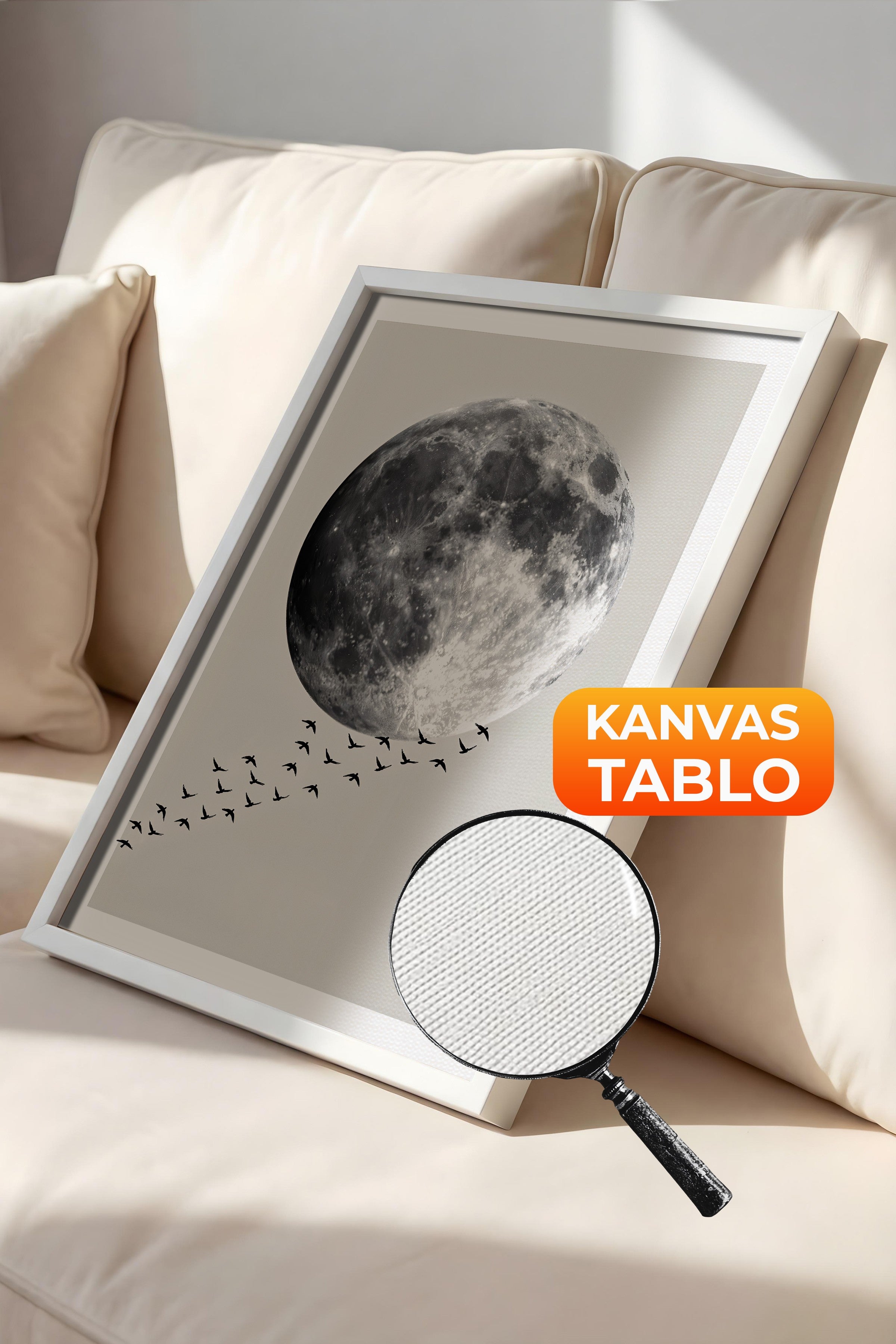 Duvar Tablosu, Lüks Beyaz Çerçeveli Kanvas Tablo, Ritüel Serisi, Kuş Tablo, NO:115210