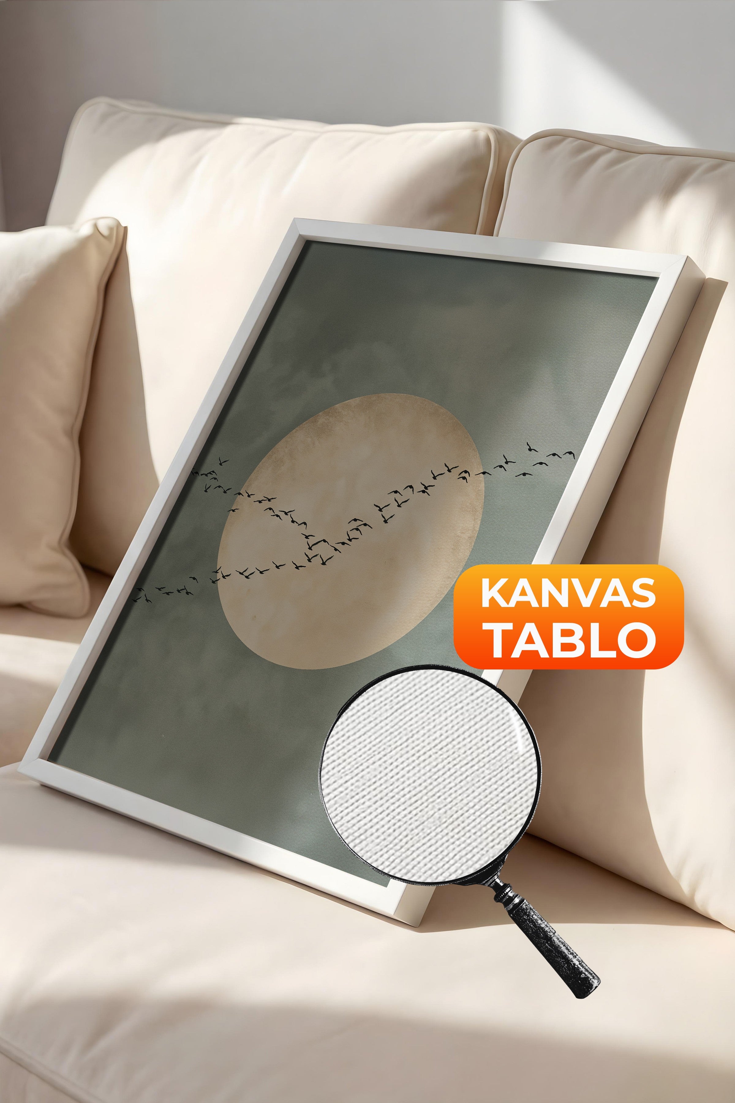 Duvar Tablosu, Lüks Beyaz Çerçeveli Kanvas Tablo, Ritüel Serisi, Kuş Tablo, NO:115213