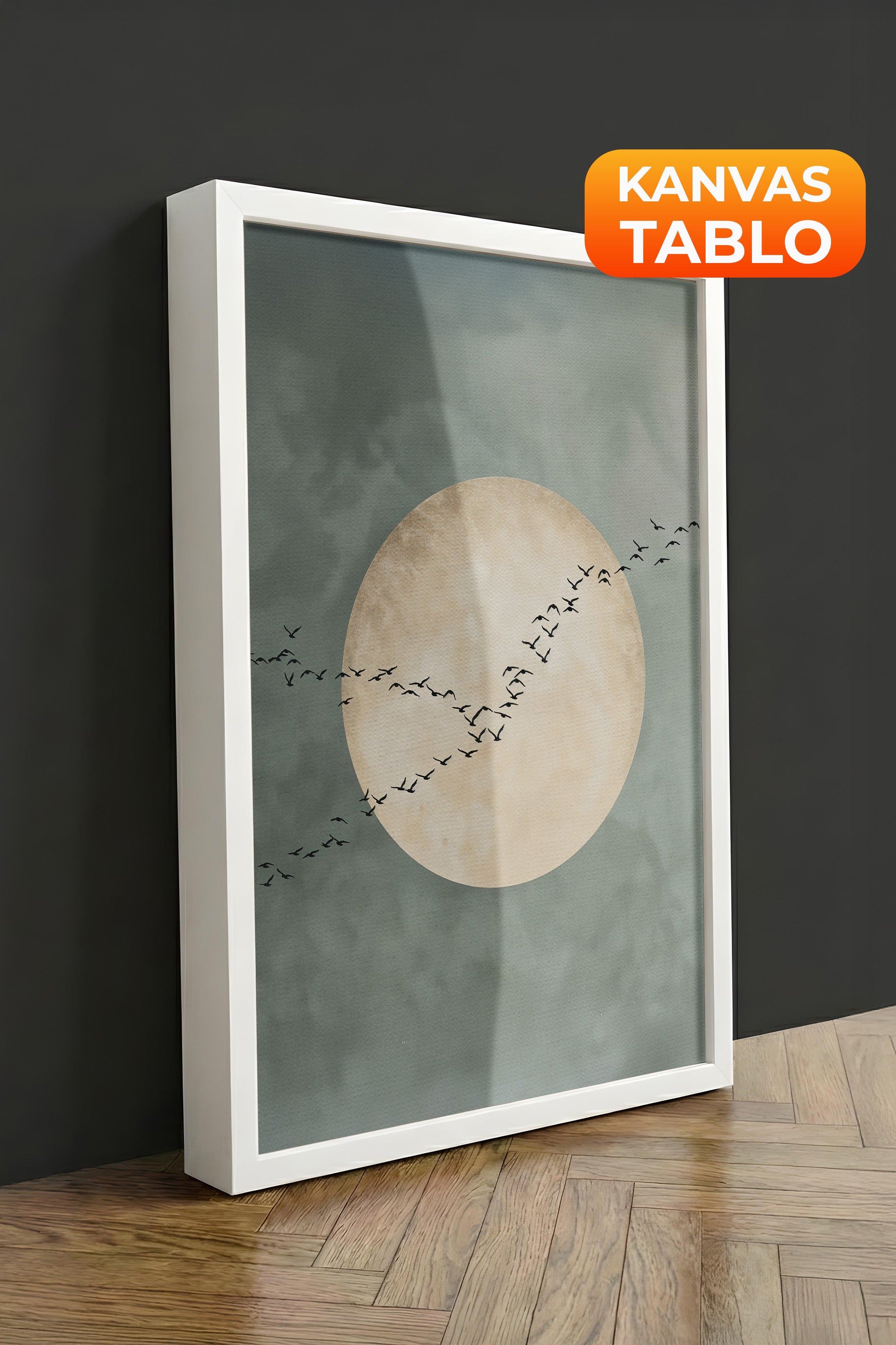 Duvar Tablosu, Lüks Beyaz Çerçeveli Kanvas Tablo, Ritüel Serisi, Kuş Tablo, NO:115213