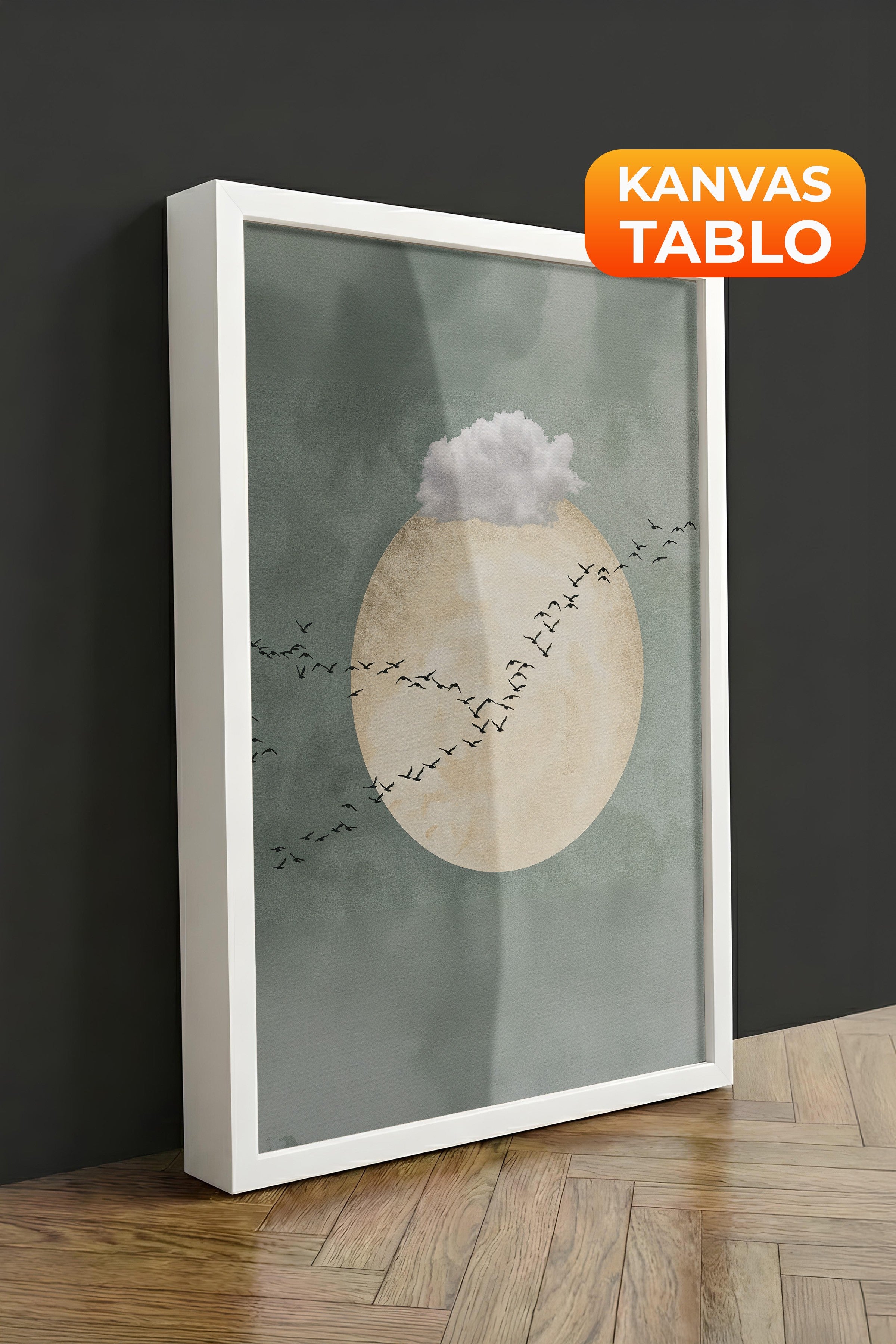 Duvar Tablosu, Lüks Beyaz Çerçeveli Kanvas Tablo, Ritüel Serisi, Kuş Tablo, NO:115221