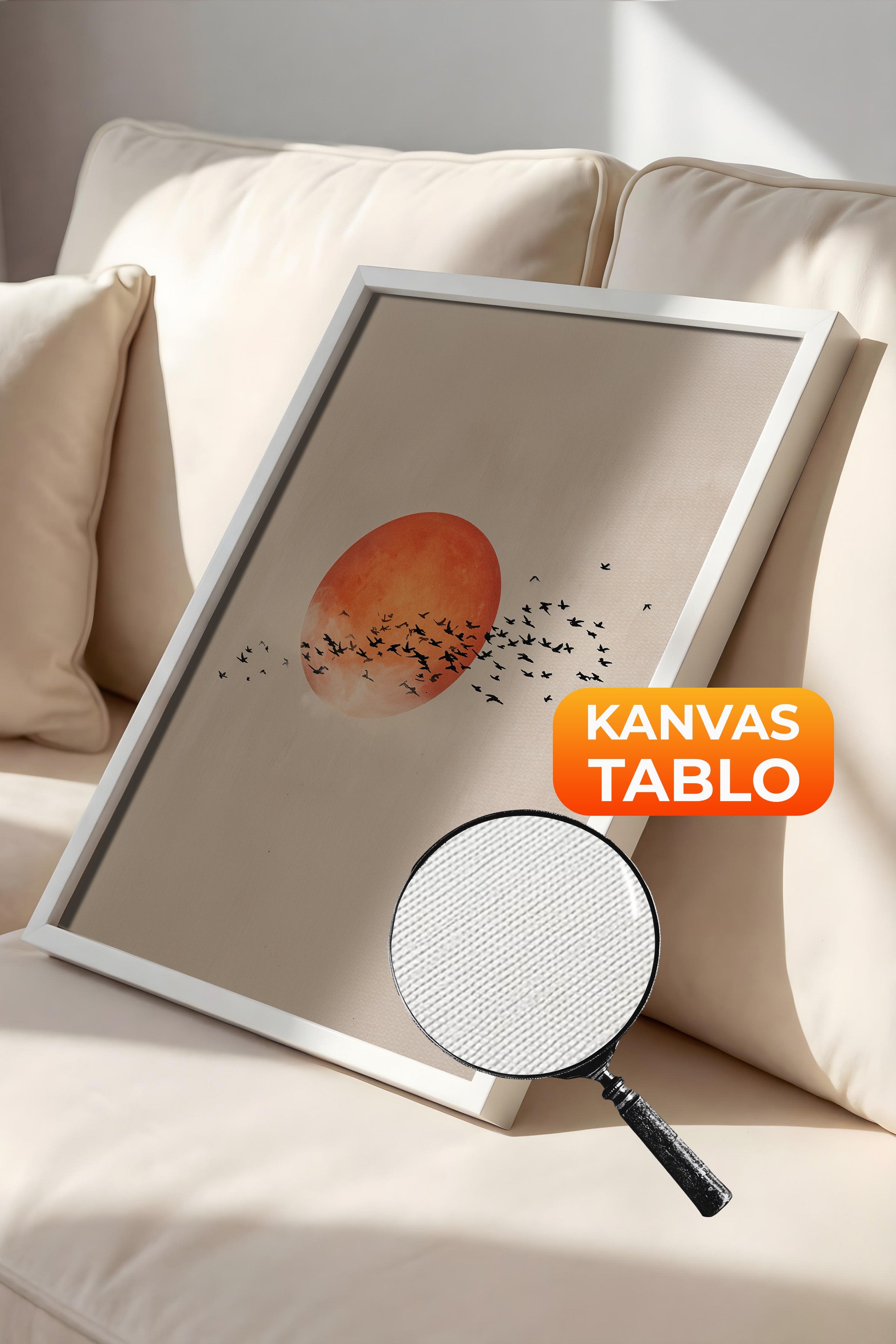 Duvar Tablosu, Lüks Beyaz Çerçeveli Kanvas Tablo, Ritüel Serisi, Kuş Tablo, NO:115231