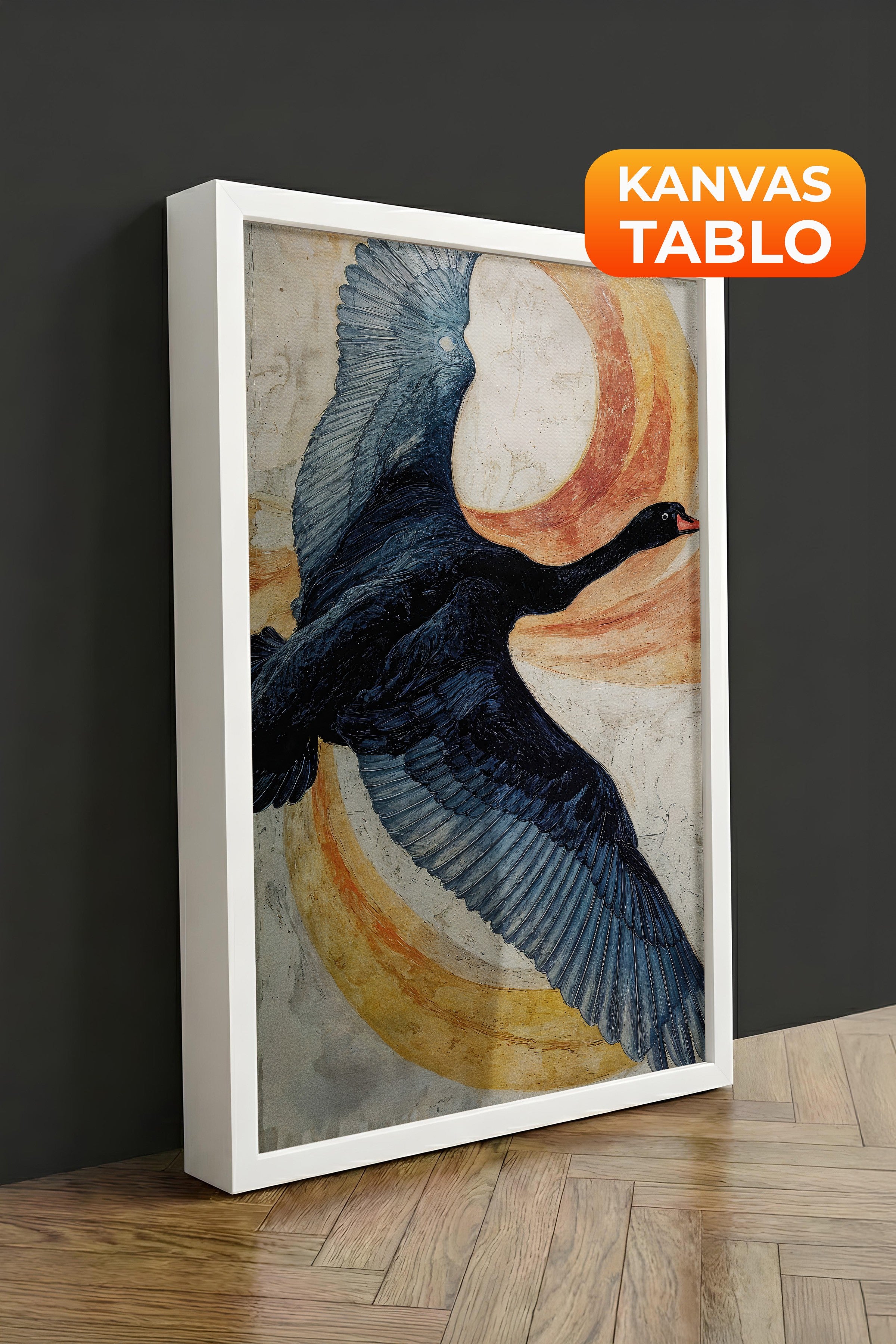 Duvar Tablosu, Lüks Beyaz Çerçeveli Kanvas Tablo, Ritüel Serisi, Kuş Tablo, NO:115235