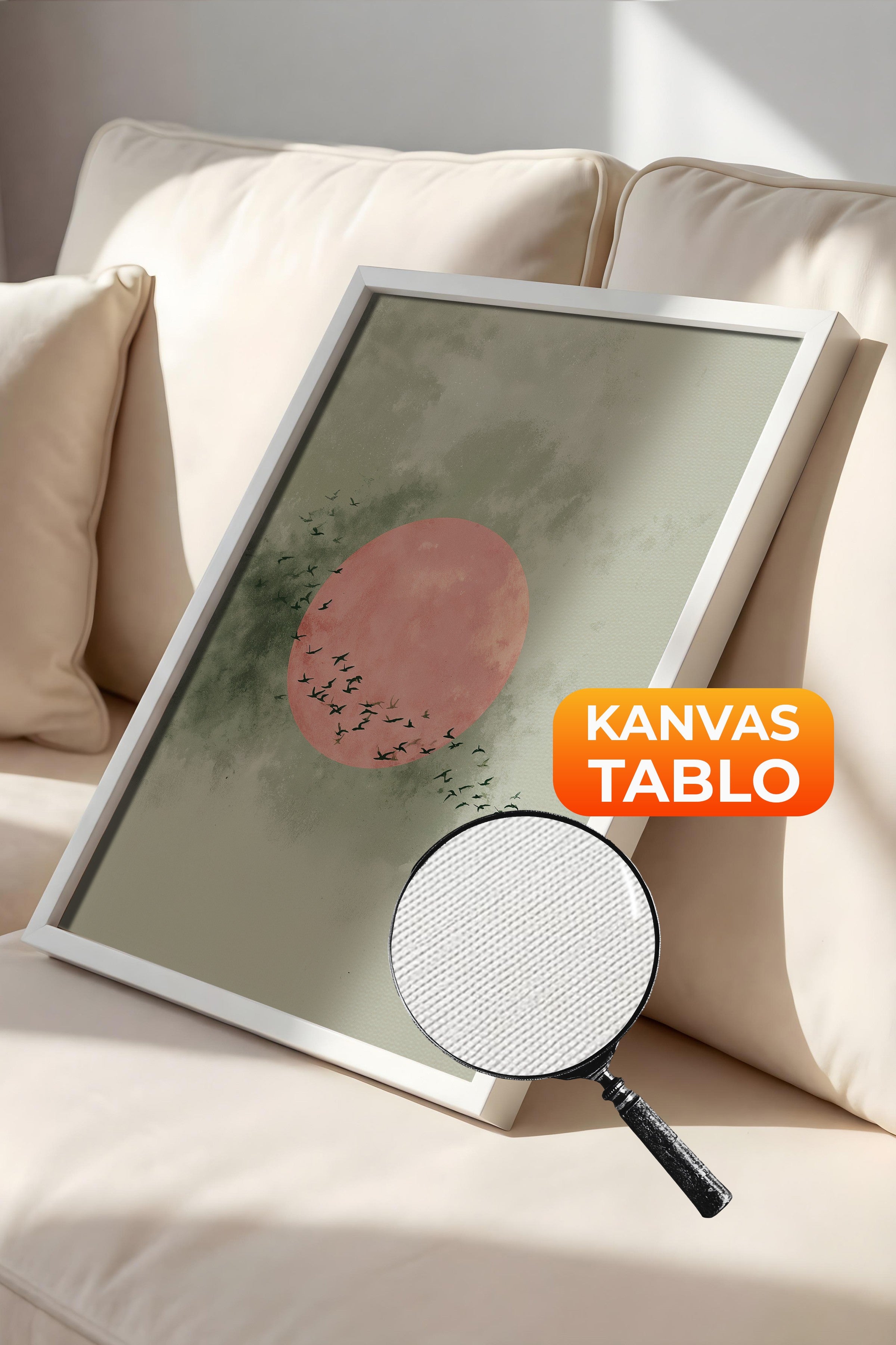 Duvar Tablosu, Lüks Beyaz Çerçeveli Kanvas Tablo, Ritüel Serisi, Kuş Tablo, NO:115236