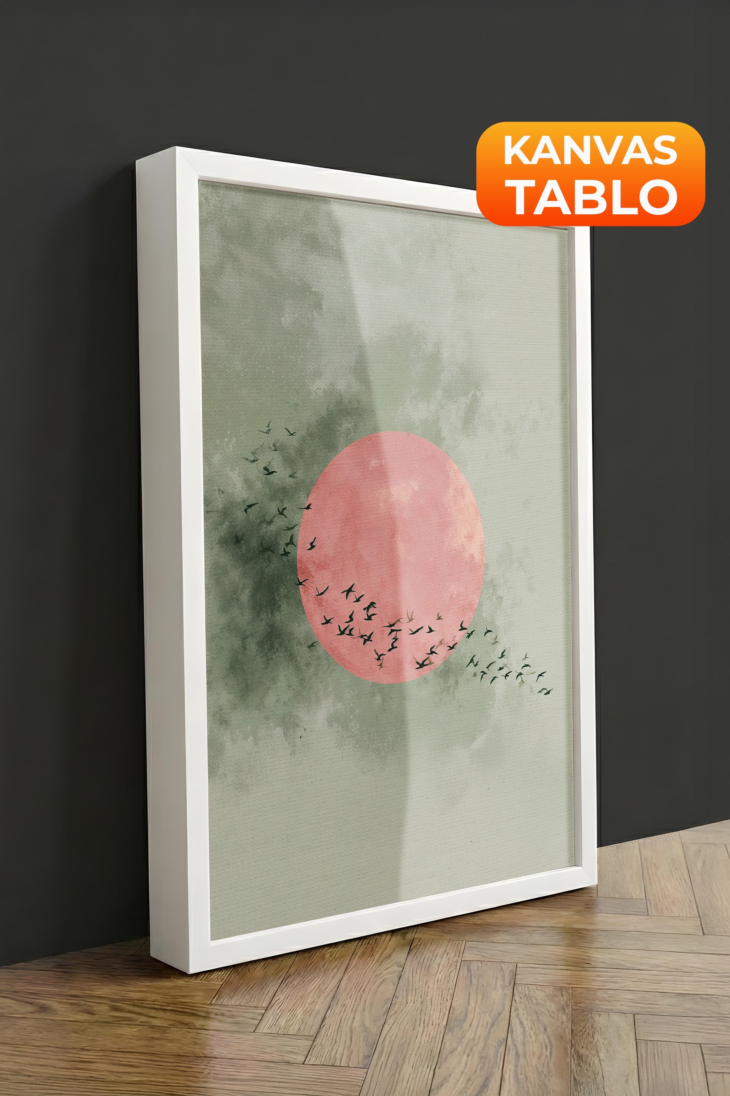 Duvar Tablosu, Lüks Beyaz Çerçeveli Kanvas Tablo, Ritüel Serisi, Kuş Tablo, NO:115236
