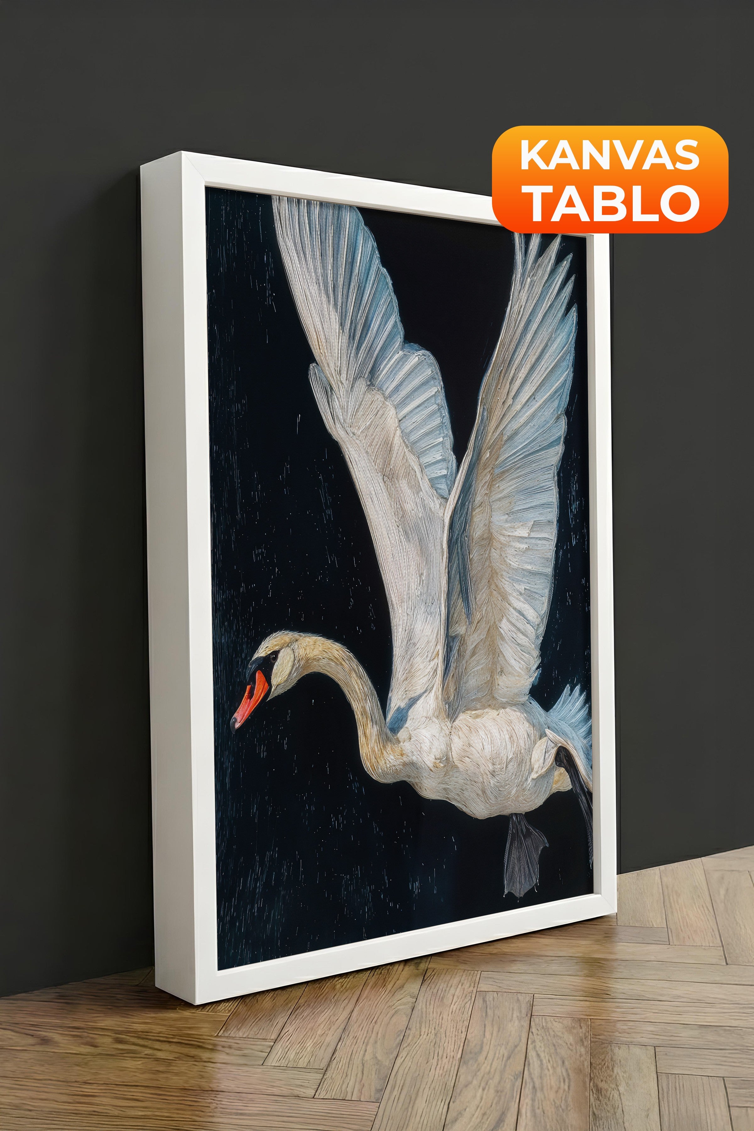 Duvar Tablosu, Lüks Beyaz Çerçeveli Kanvas Tablo, Ritüel Serisi, Kuş Tablo, NO:115243