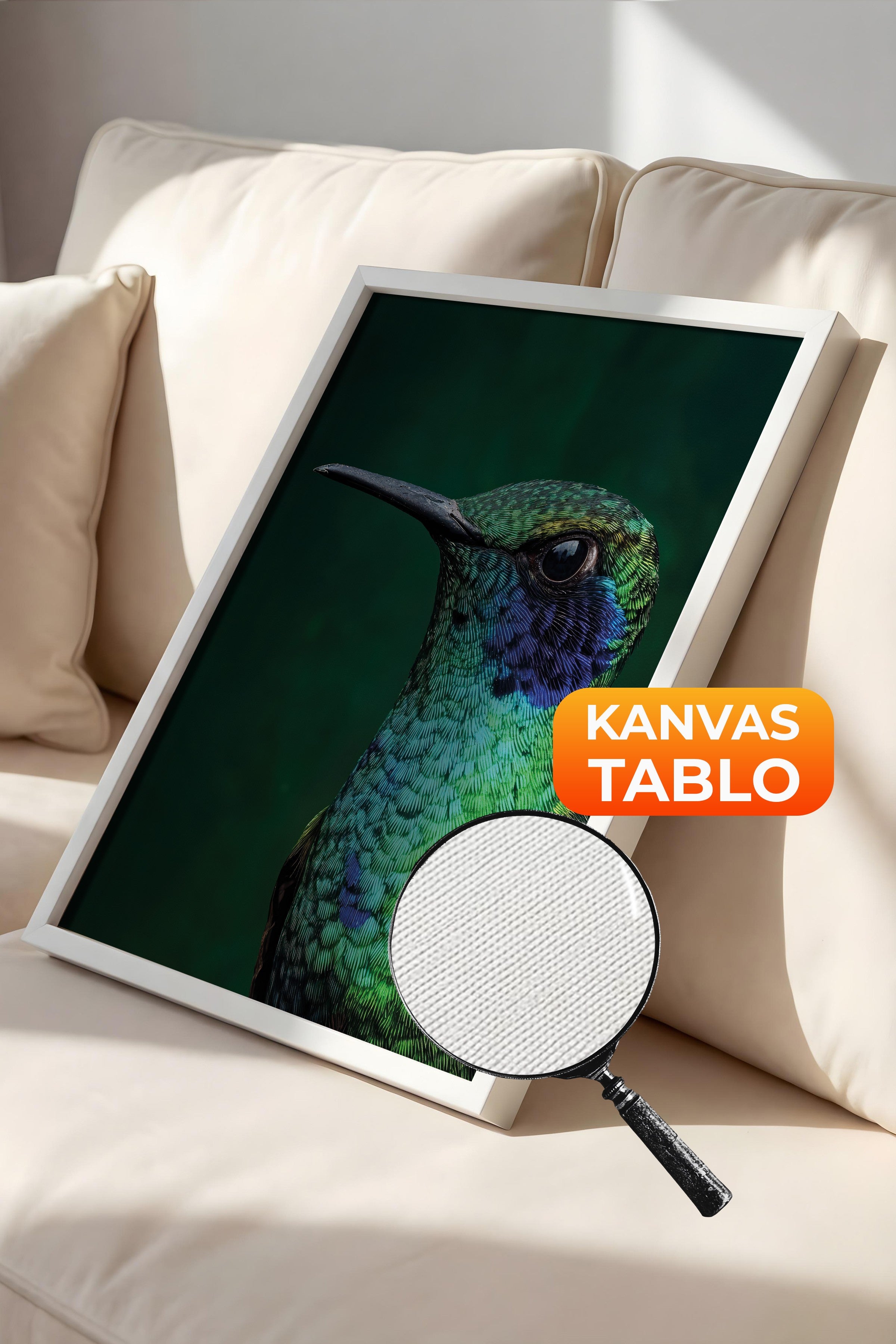 Duvar Tablosu, Lüks Beyaz Çerçeveli Kanvas Tablo, Ritüel Serisi, Kuş Tablo, NO:115245