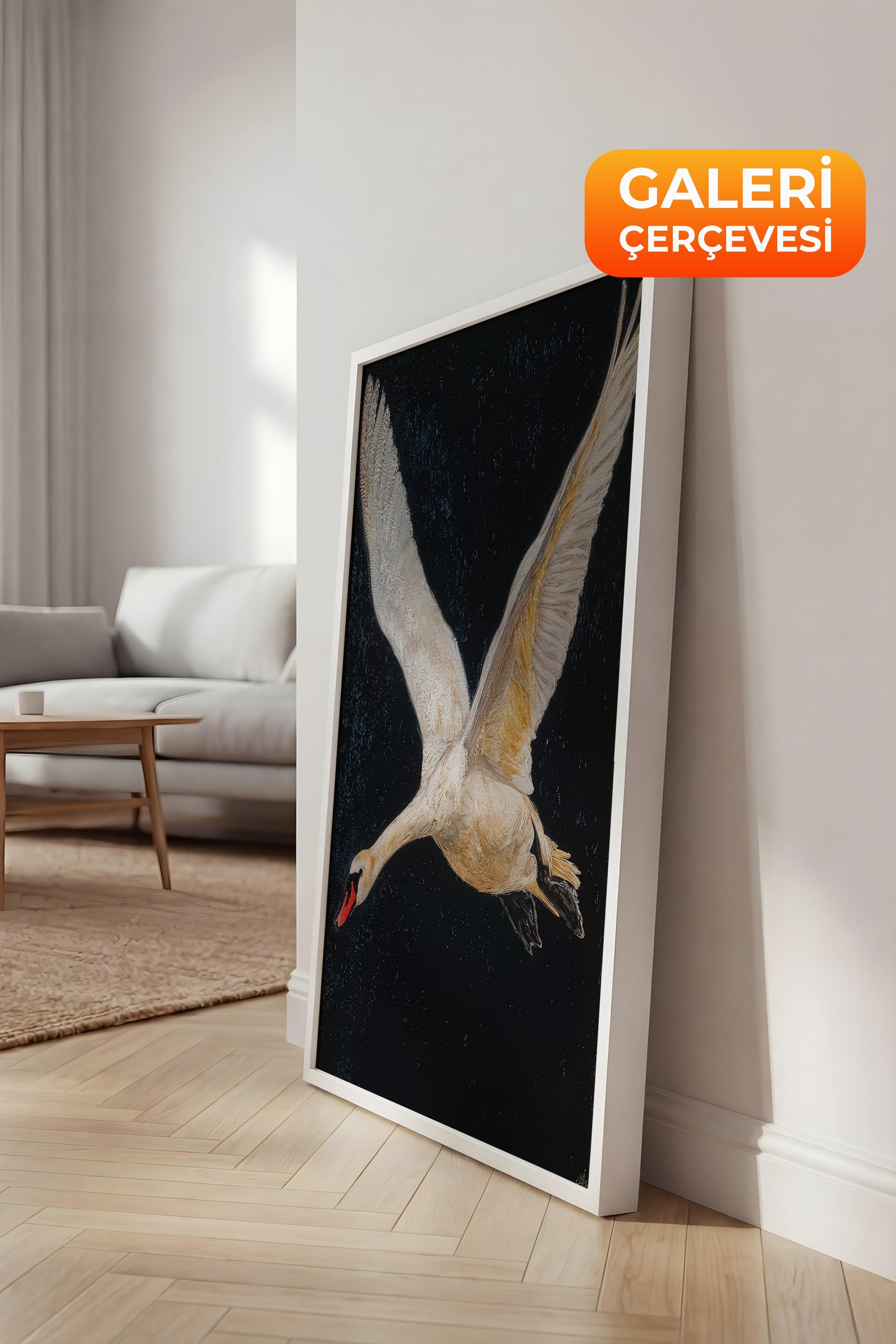 Duvar Tablosu, Lüks Beyaz Çerçeveli Kanvas Tablo, Ritüel Serisi, Kuş Tablo, NO:115246