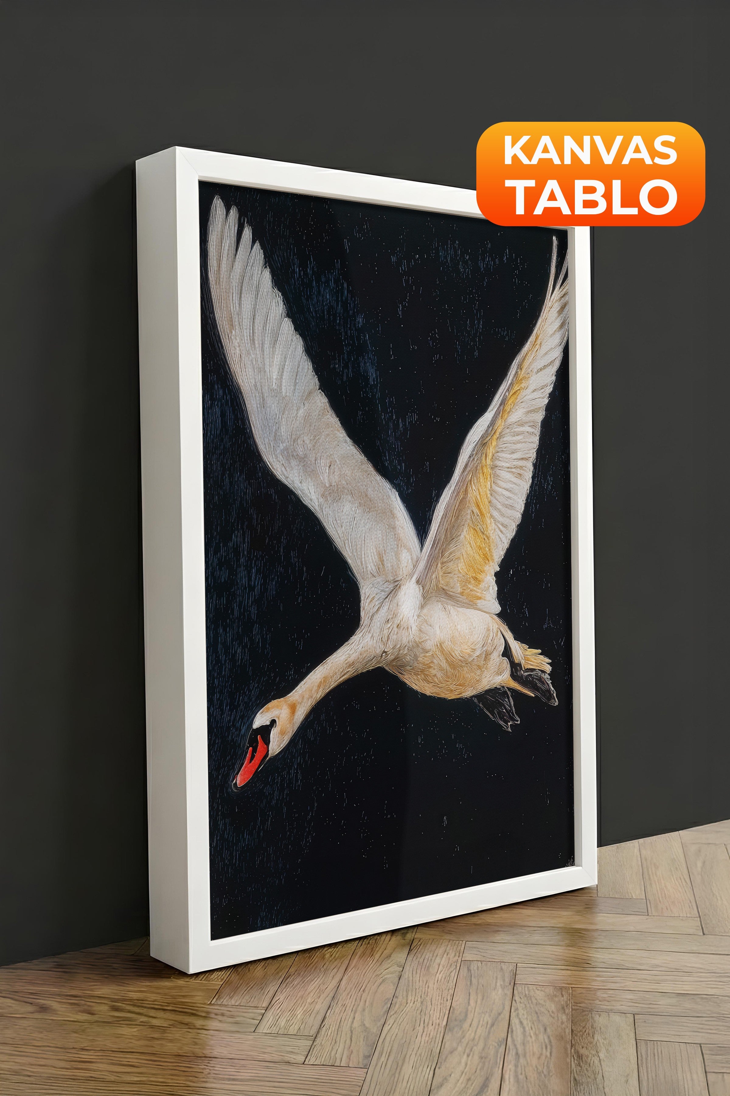 Duvar Tablosu, Lüks Beyaz Çerçeveli Kanvas Tablo, Ritüel Serisi, Kuş Tablo, NO:115246