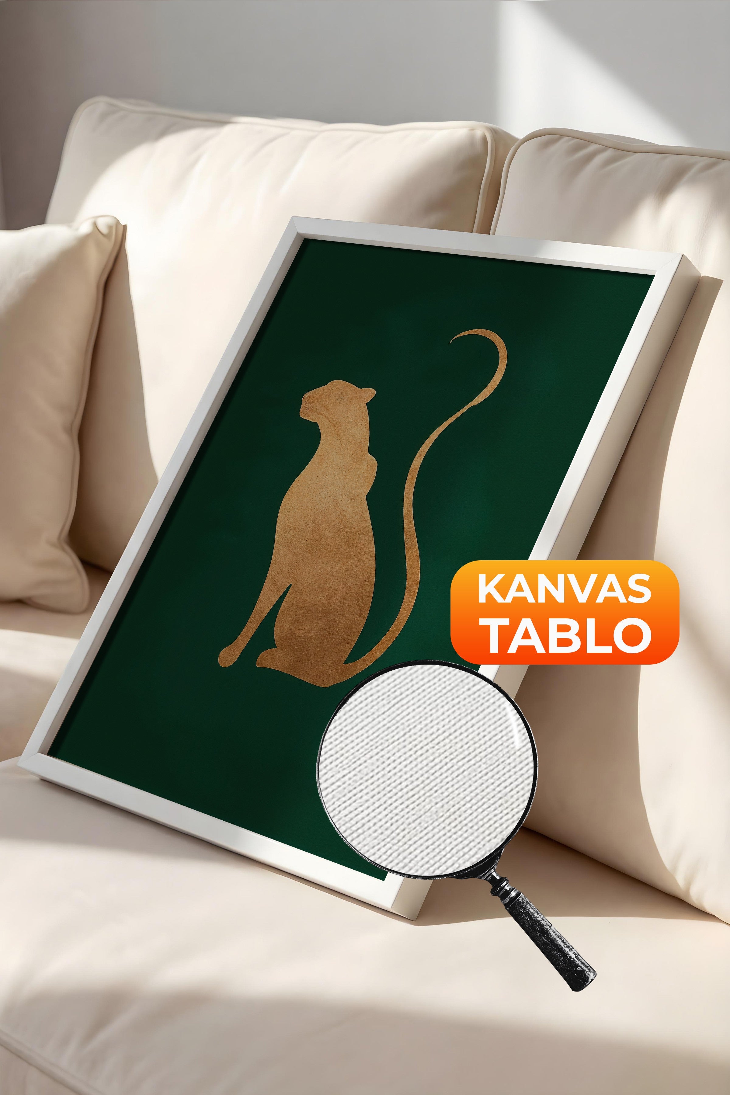 Duvar Tablosu, Lüks Beyaz Çerçeveli Kanvas Tablo, Ritüel Serisi, Leopar Tablo, NO:115222