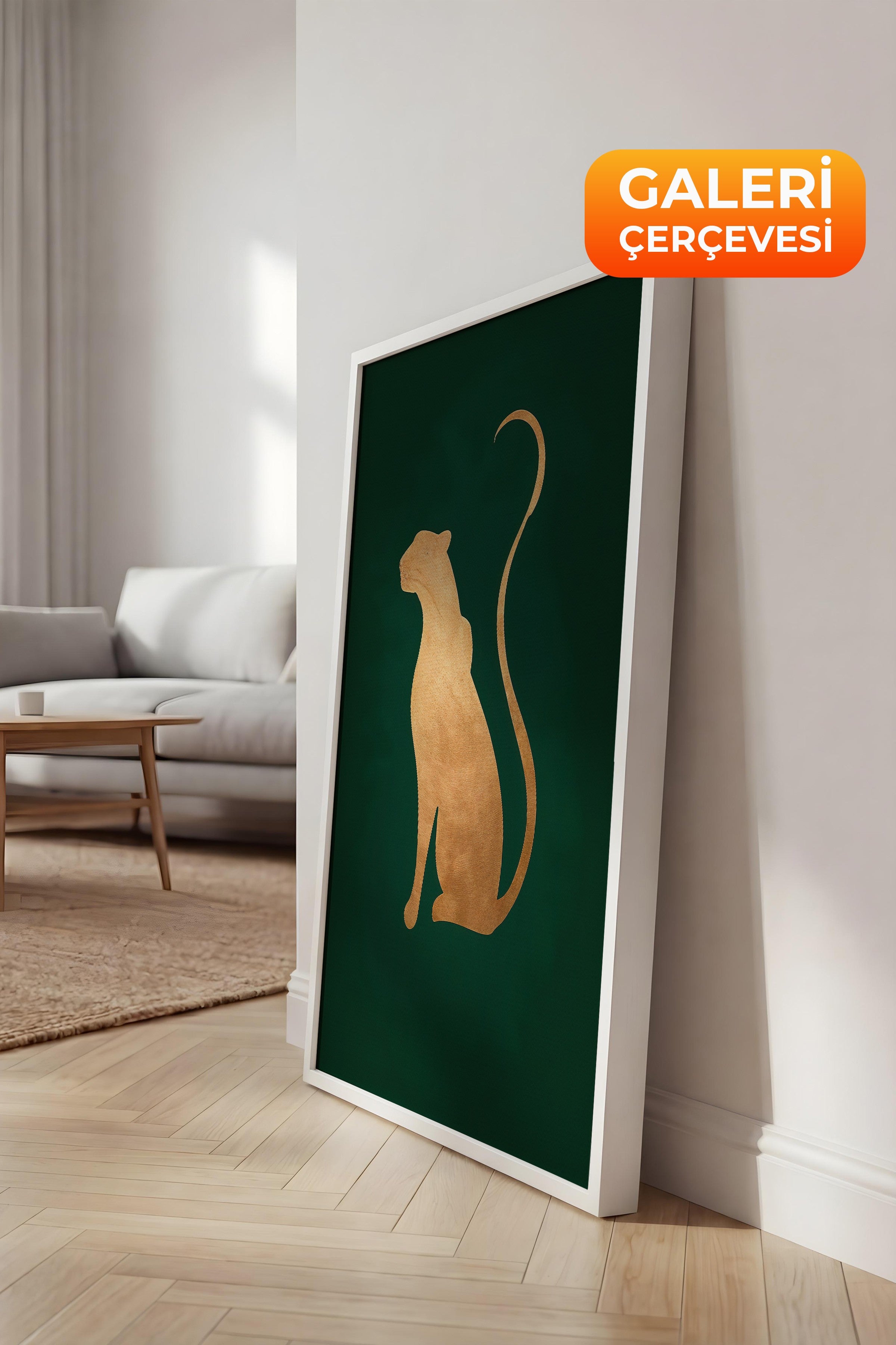 Duvar Tablosu, Lüks Beyaz Çerçeveli Kanvas Tablo, Ritüel Serisi, Leopar Tablo, NO:115222