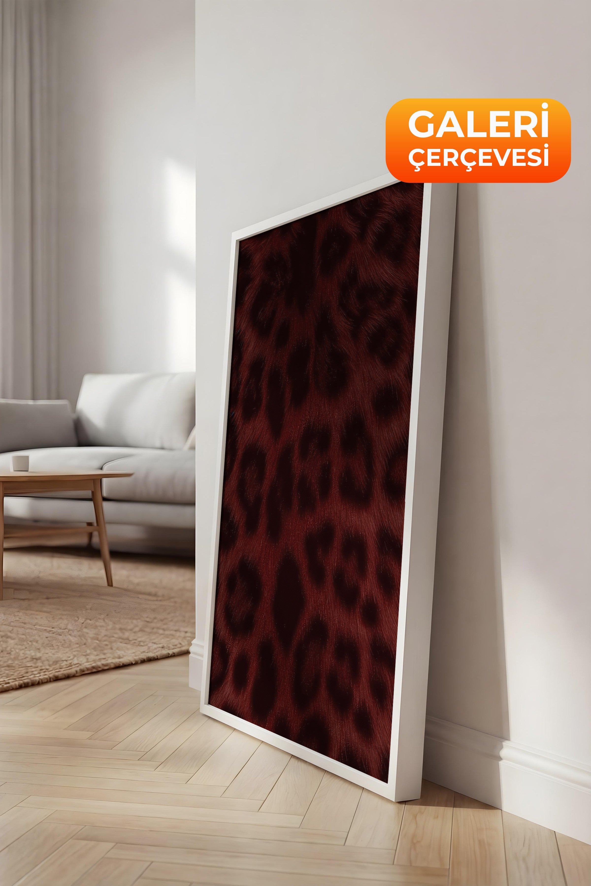 Duvar Tablosu, Lüks Beyaz Çerçeveli Kanvas Tablo, Ritüel Serisi, Leopar Tablo, NO:115237