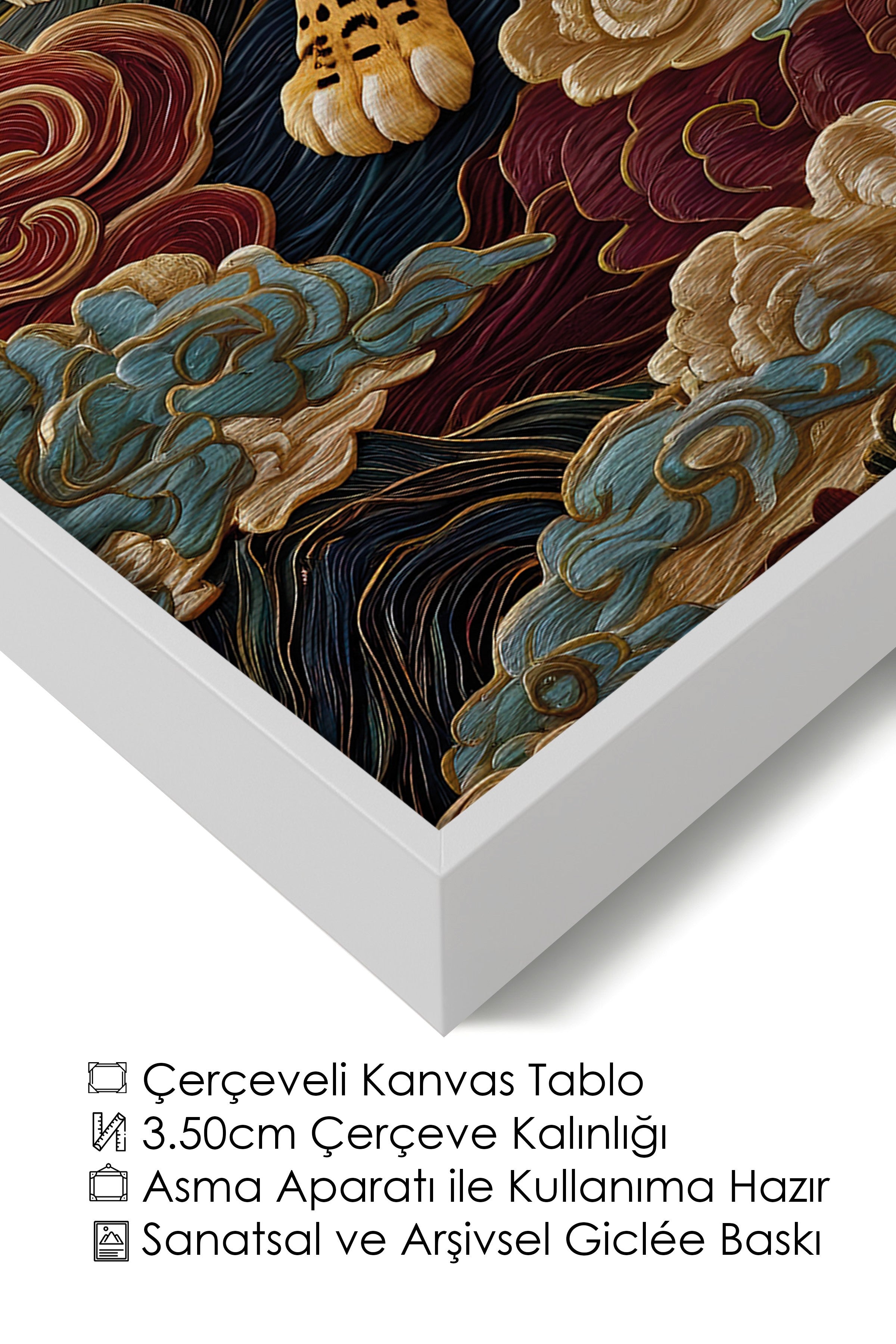 Duvar Tablosu, Lüks Beyaz Çerçeveli Kanvas Tablo, Ritüel Serisi, Leopar Tablo, NO:115247