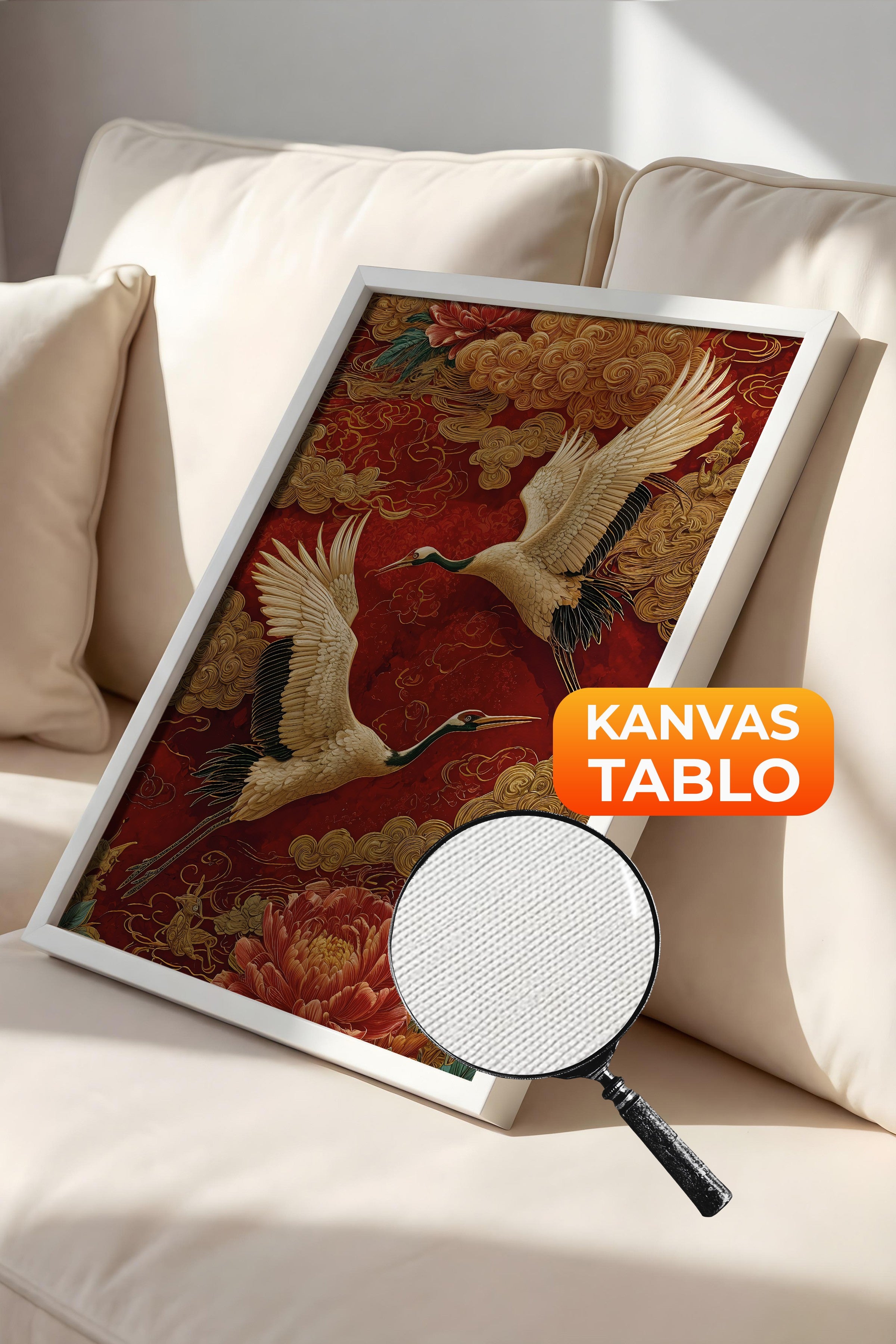Duvar Tablosu, Lüks Beyaz Çerçeveli Kanvas Tablo, Ritüel Serisi, Leopar Tablo, NO:115252
