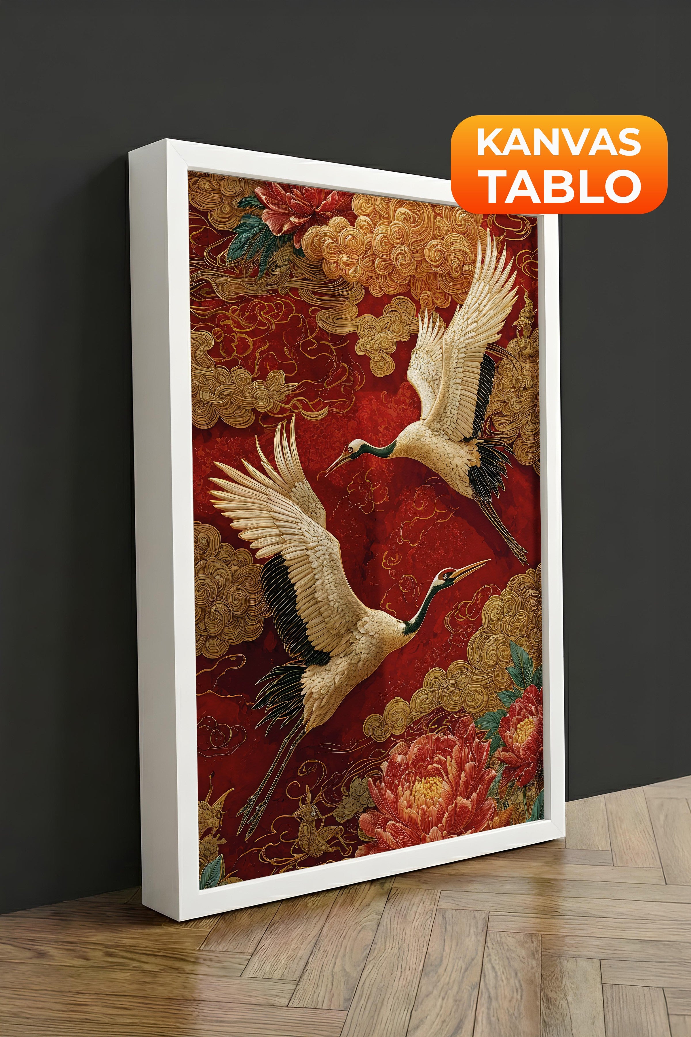 Duvar Tablosu, Lüks Beyaz Çerçeveli Kanvas Tablo, Ritüel Serisi, Leopar Tablo, NO:115252