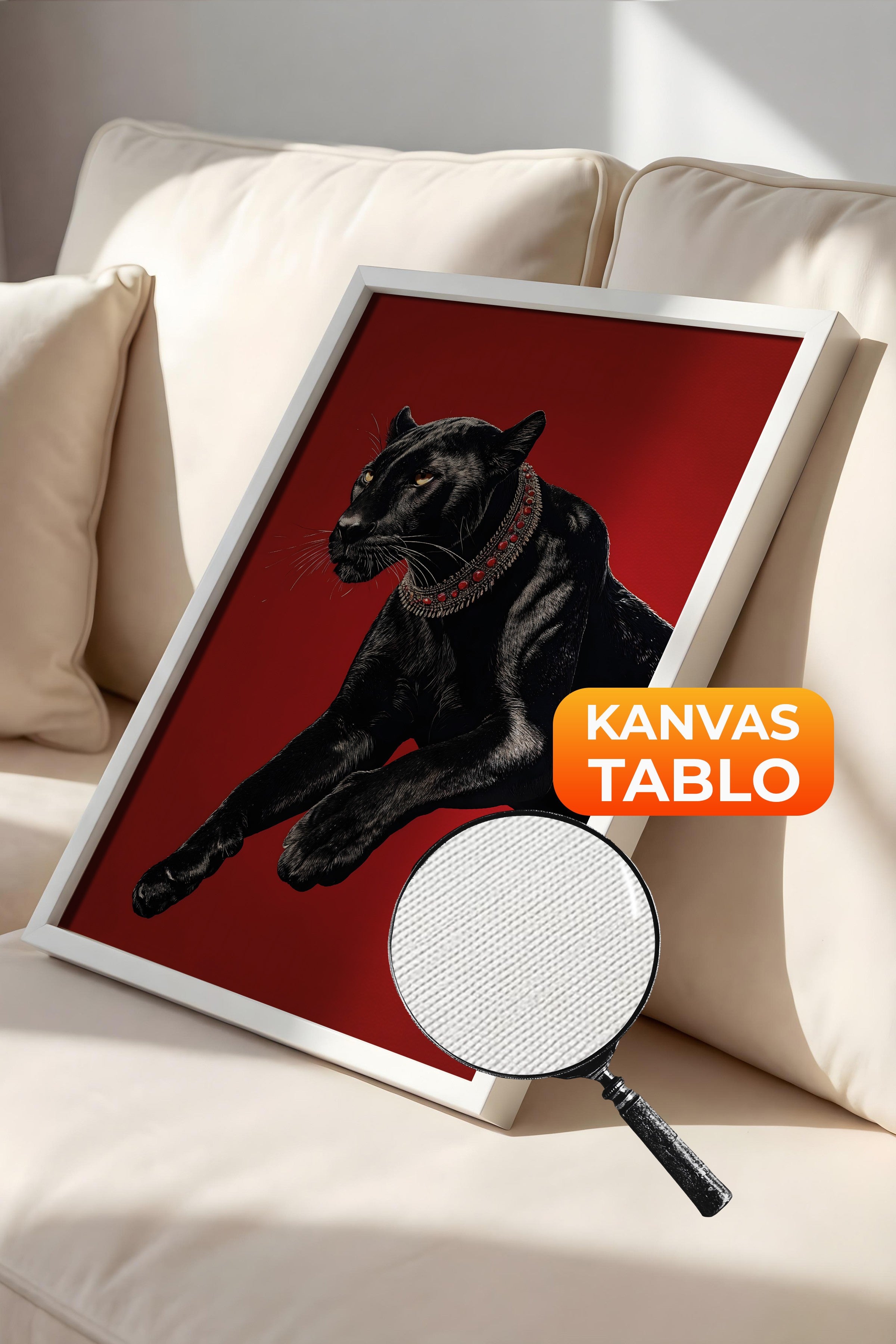 Duvar Tablosu, Lüks Beyaz Çerçeveli Kanvas Tablo, Ritüel Serisi, Leopar Tablo, NO:115261